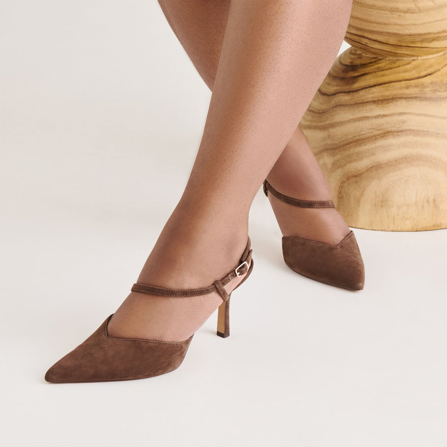 Brown Faux Suede Pointed-Toe S-Shaped Strap High Heels