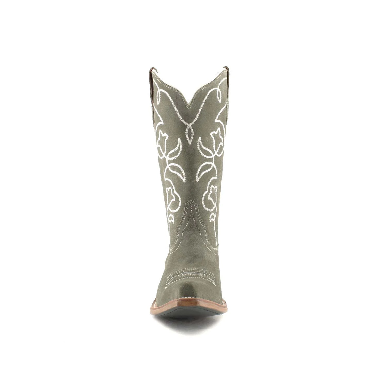 Gray Faux Suede Snip-Toe Embroidery Mid Calf Classic Cowgirl Boots