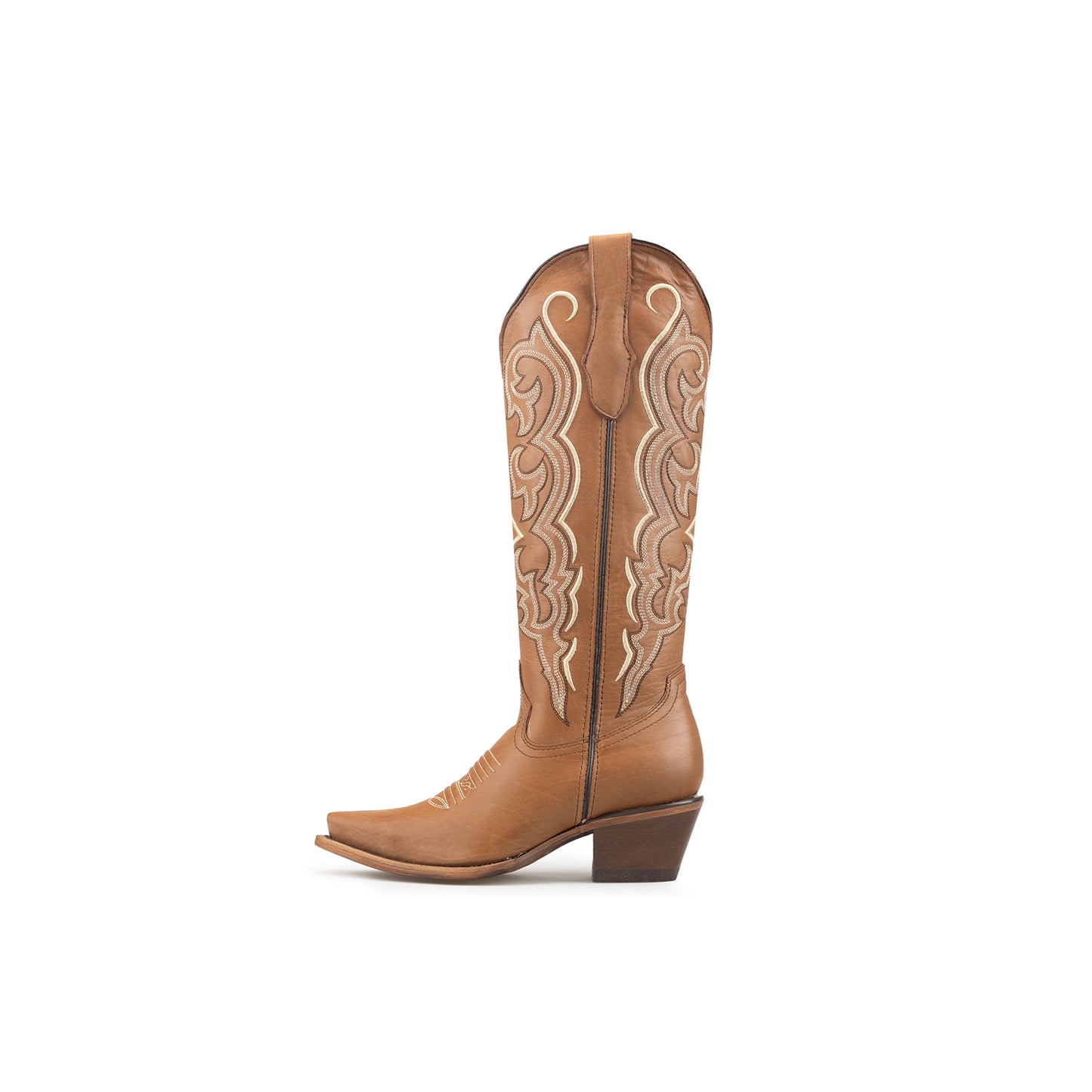 Tobacco Snip-Toe Embroidery Half-Zip Knee High Cowgirl Boots