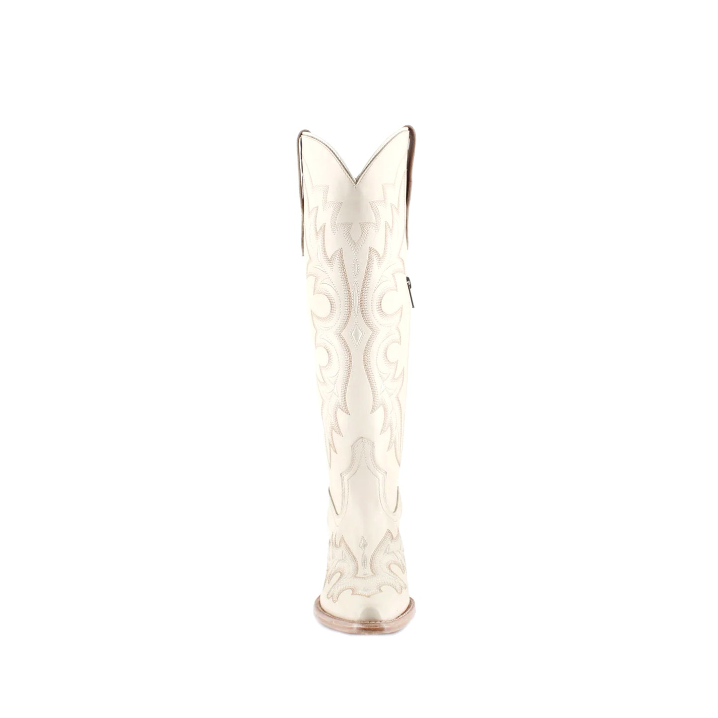 Ivory Snip-Toe Chic Embroidery Half-Zip Knee High Cowgirl Boots