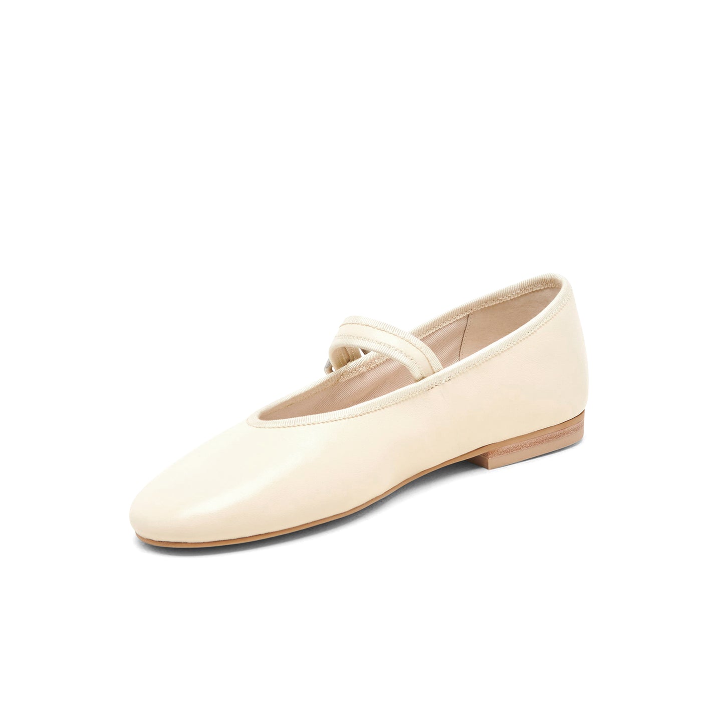 Cream Vegan Leather Round-Toe Bridge Strap Ballet Flats
