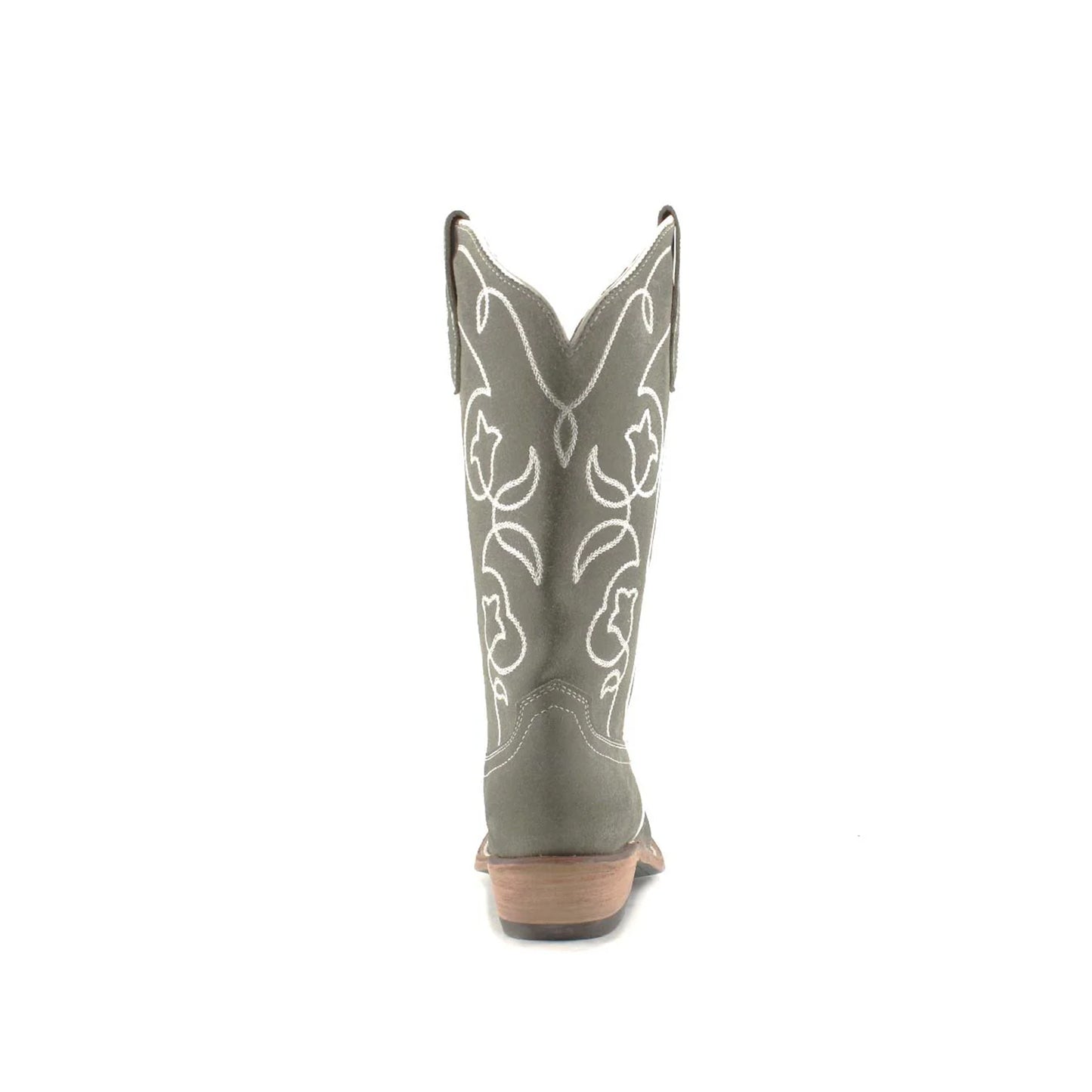Gray Faux Suede Snip-Toe Embroidery Mid Calf Classic Cowgirl Boots