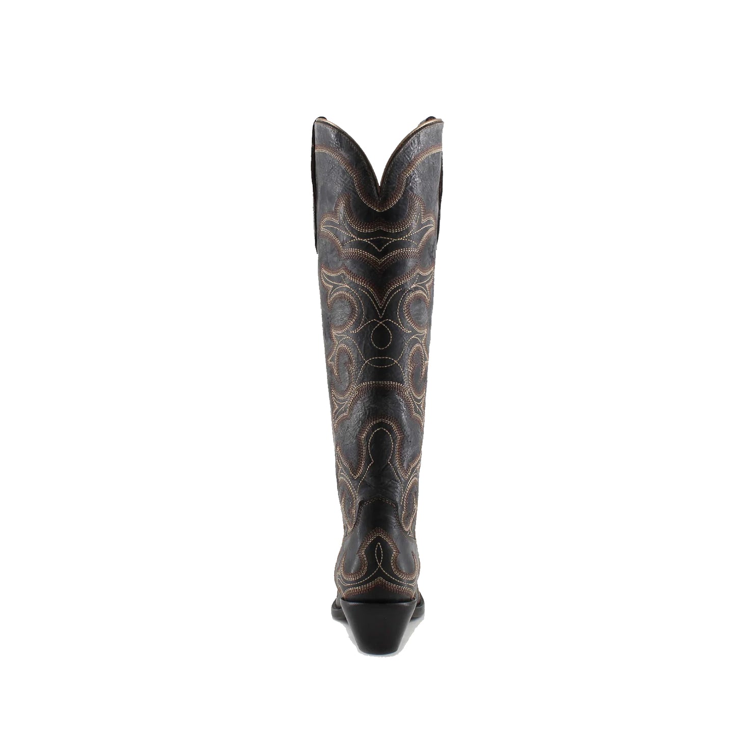 Distressed Black Snip-Toe Wide Calf Embroidery Knee High Cowgirl Boots