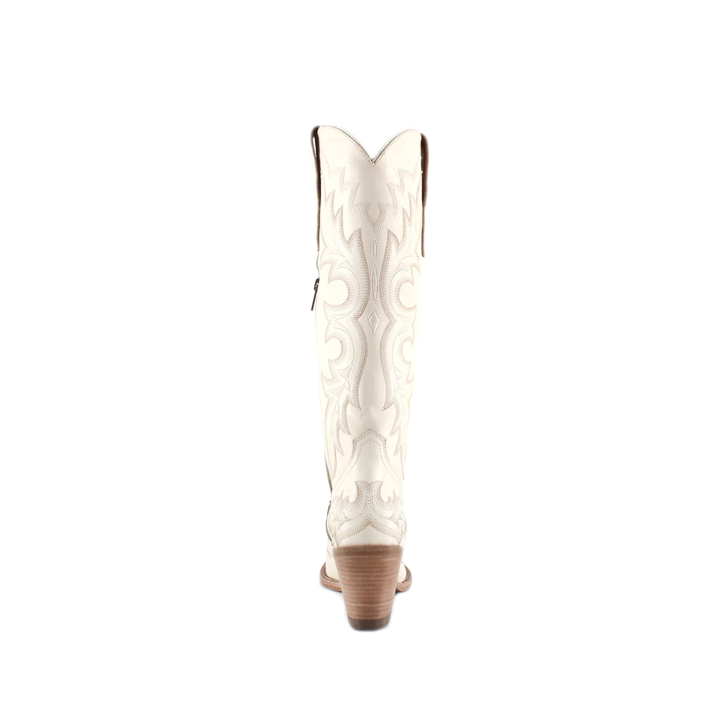 Ivory Snip-Toe Chic Embroidery Half-Zip Knee High Cowgirl Boots