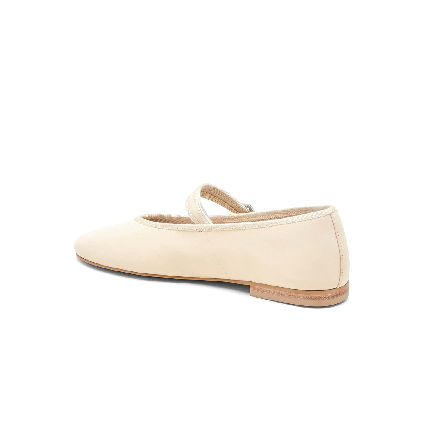 Cream Vegan Leather Round-Toe Bridge Strap Ballet Flats