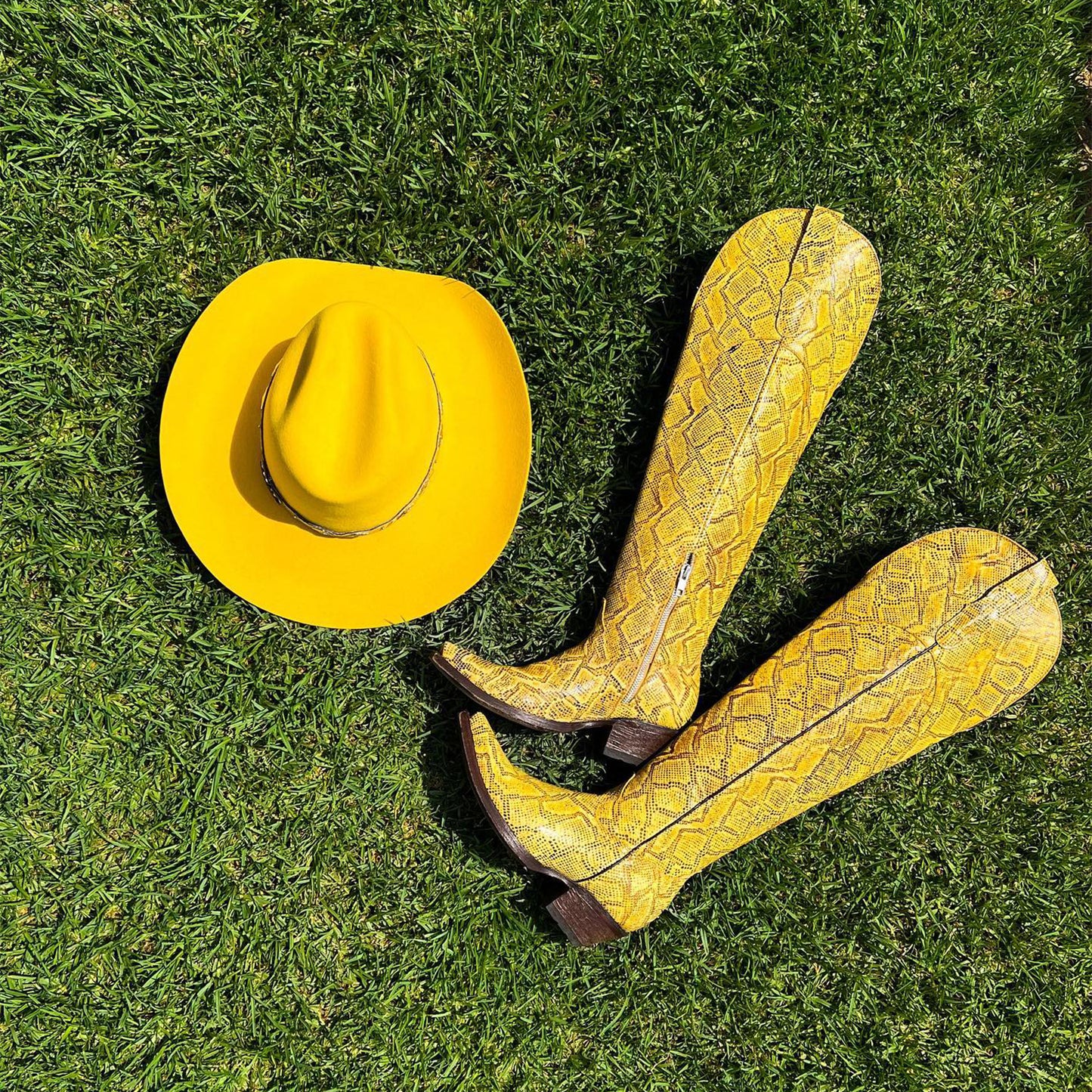 Yellow Snakeskin Snip-Toe Half-Zip Over-The-Knee Cowgirl Boots