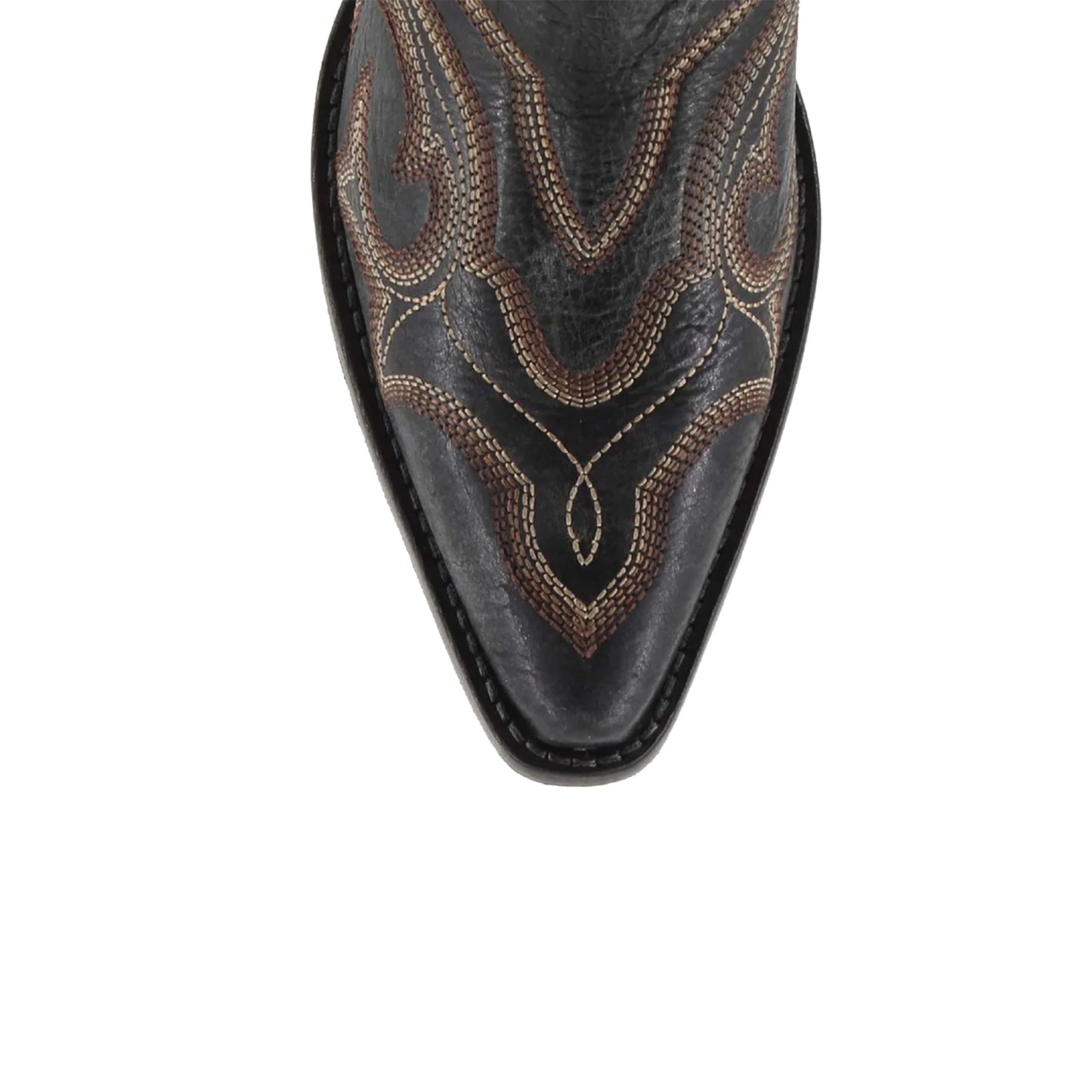 Distressed Black Snip-Toe Wide Calf Embroidery Knee High Cowgirl Boots