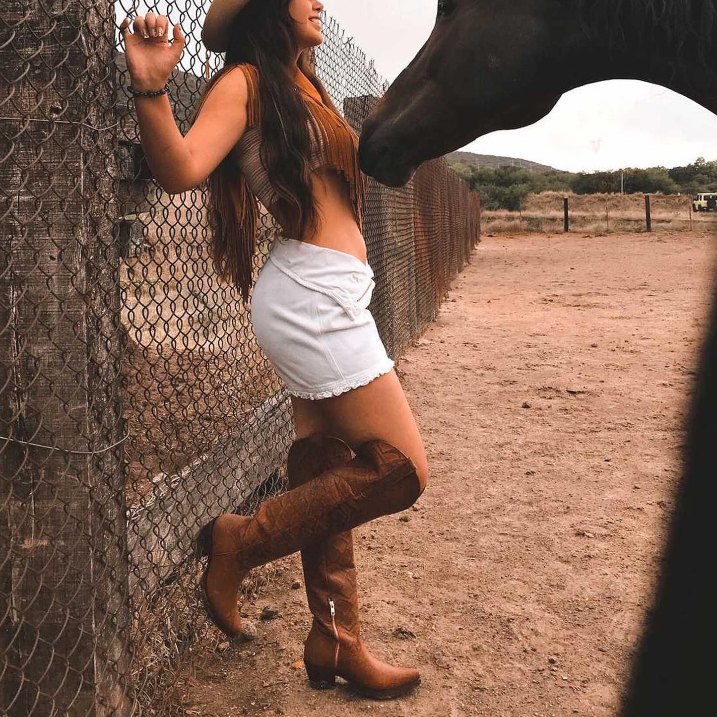 Bronze Snakeskin Snip-Toe Half-Zip Over-The-Knee Cowgirl Boots
