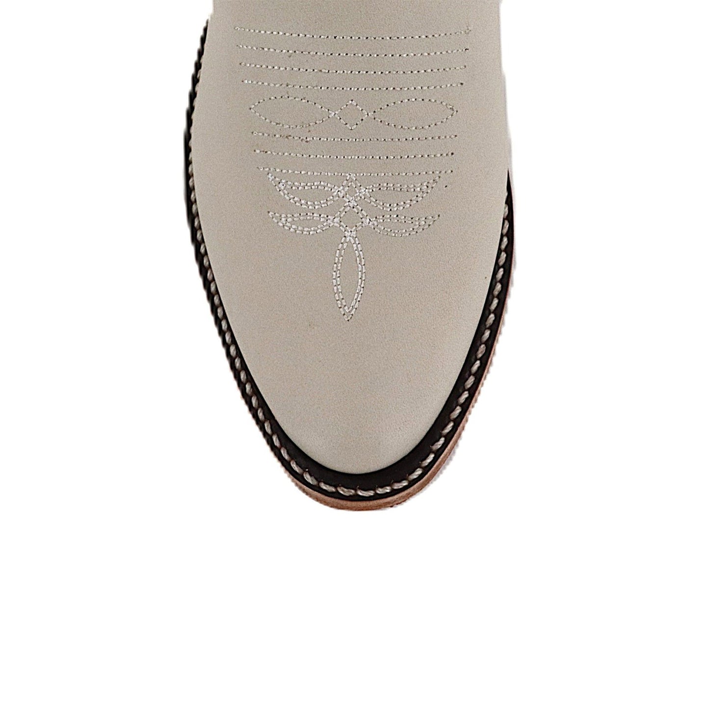 Nude Round-Toe Leaves Embroidery Mid Calf Cowgirl Boots