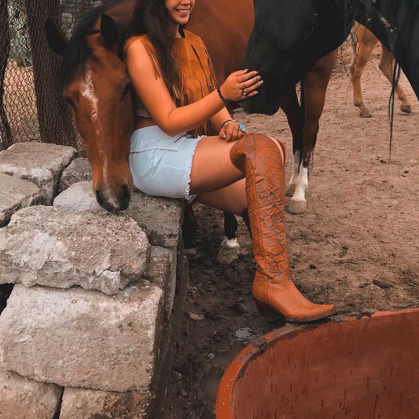 Bronze Snakeskin Snip-Toe Half-Zip Over-The-Knee Cowgirl Boots