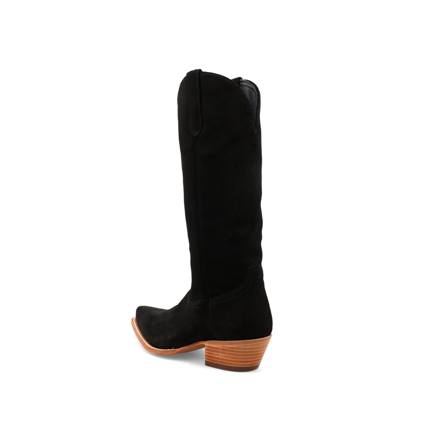 Black Faux Suede Snip-Toe Classic Simple Mid Calf Cowgirl Boots