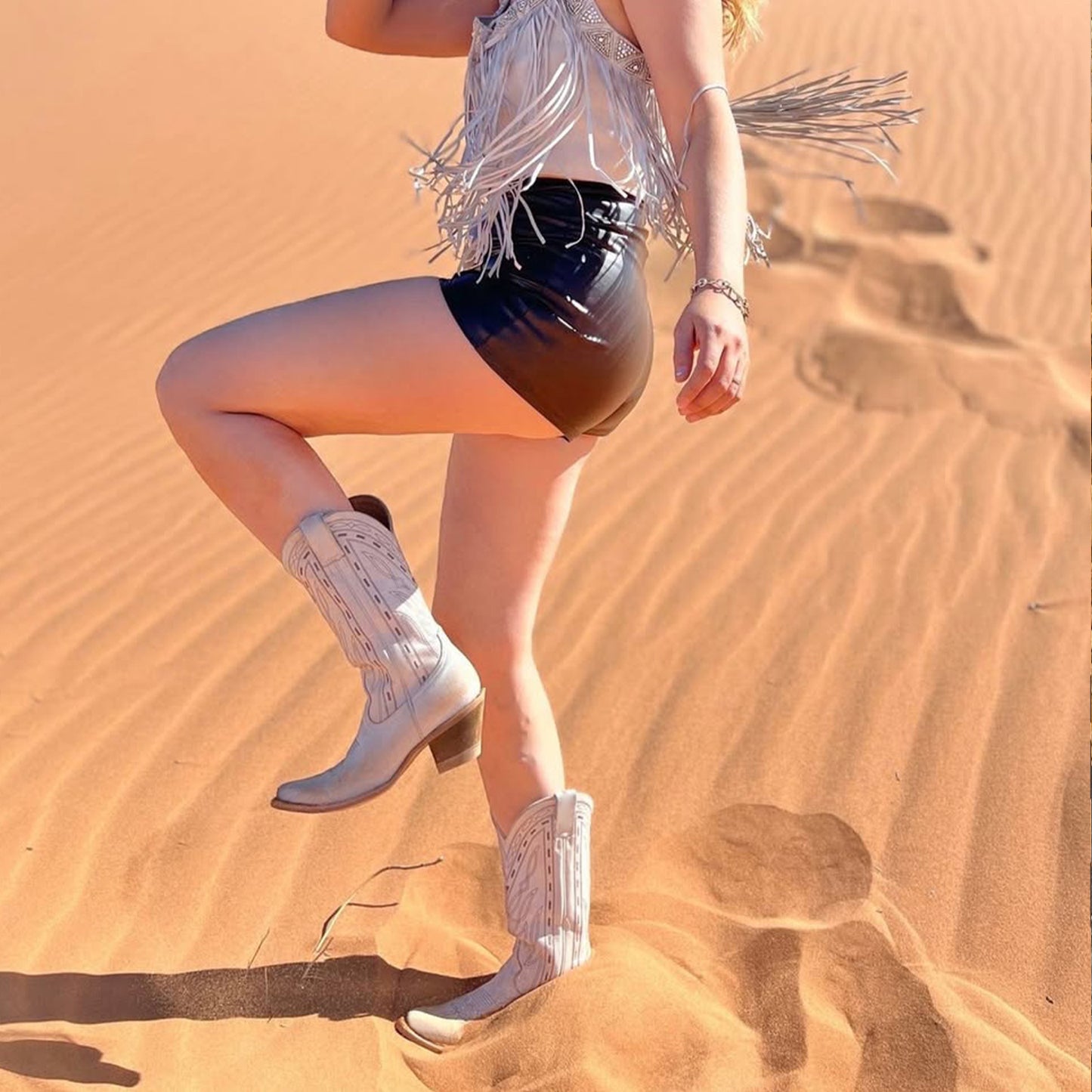 Ivory Pointed-Toe Western Embroidery Mid Calf Cowgirl Boots