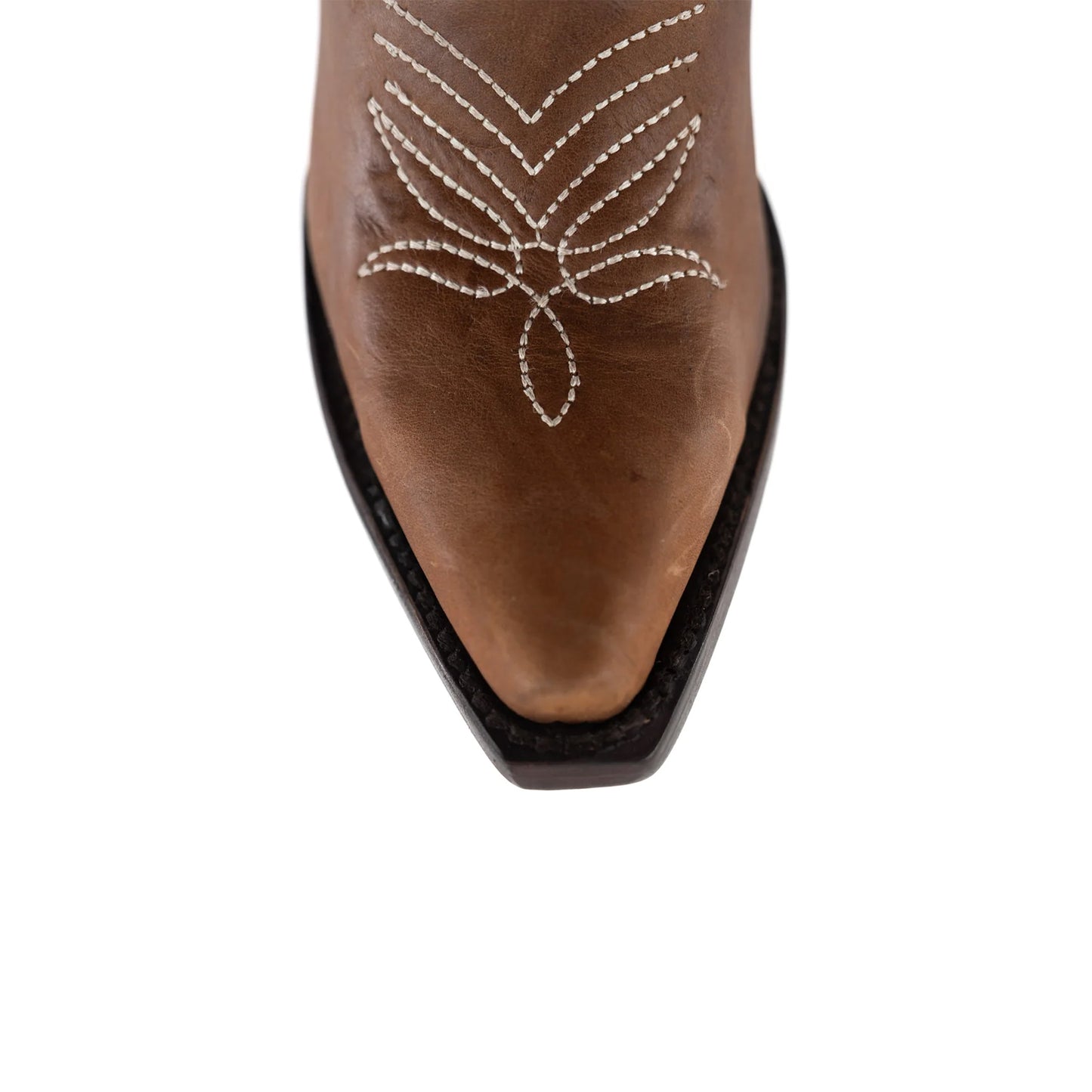 Distressed Camel Snip-Toe Embroidery Half-Zip Knee High Cowgirl Boots