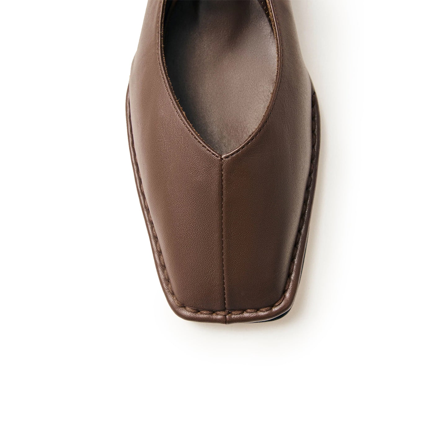 Brown Square-Toe V-Cut Vamps Bridge Self-Tie Bow Ballet Flats