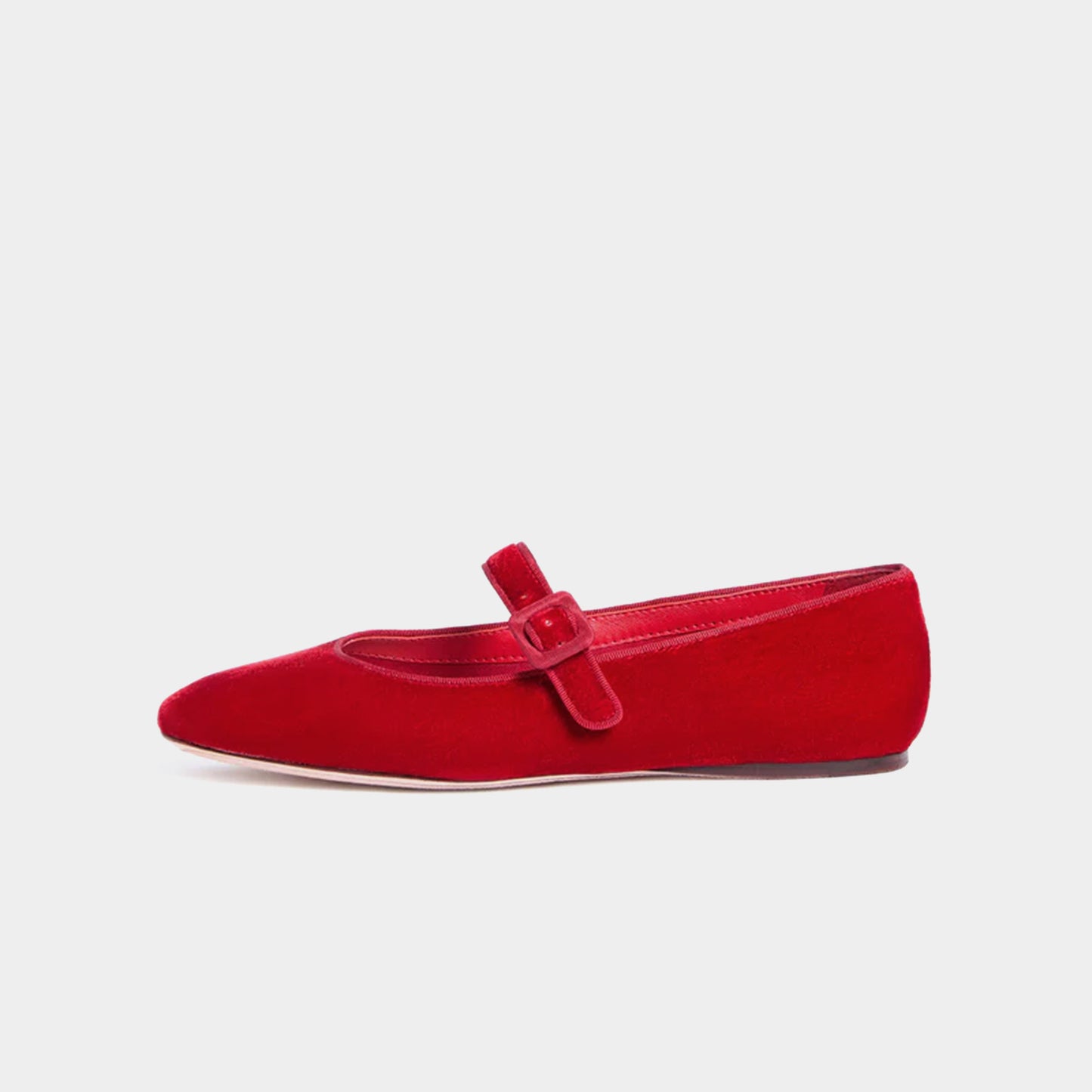 Red Velvet Square-Toe Bridge Strap Ballet Flats