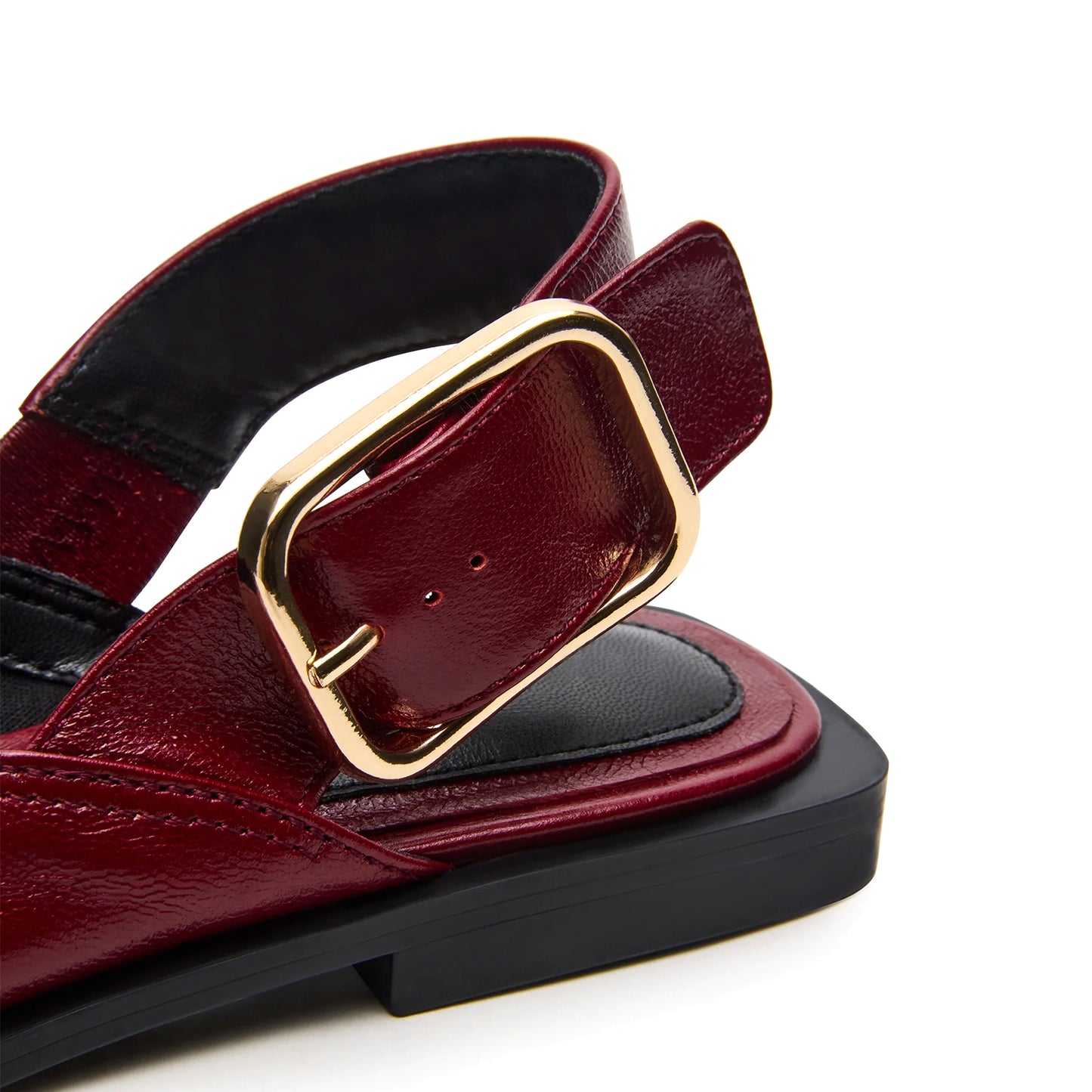 Burgundy Vegan Leather Pointed-Toe Slingback Buckle Flats