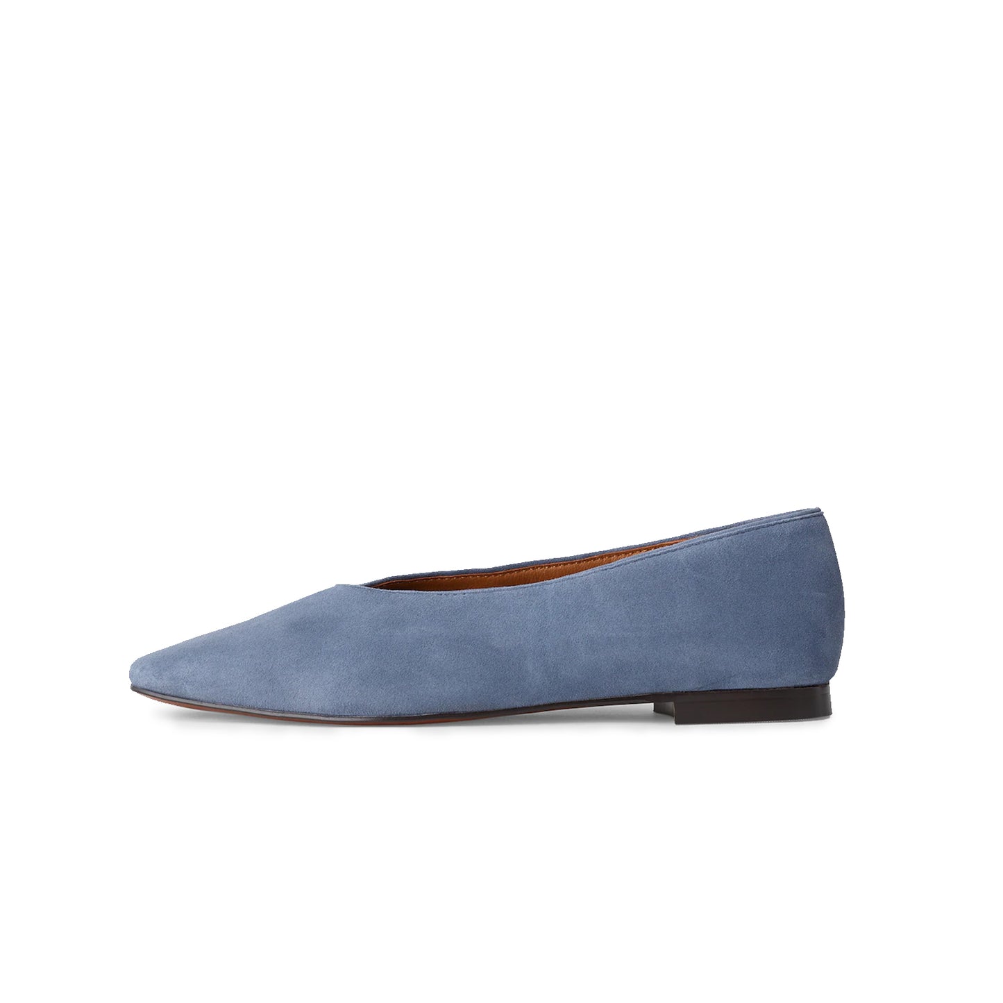 Blue Faux Suede Square-Toe Ballet Flats
