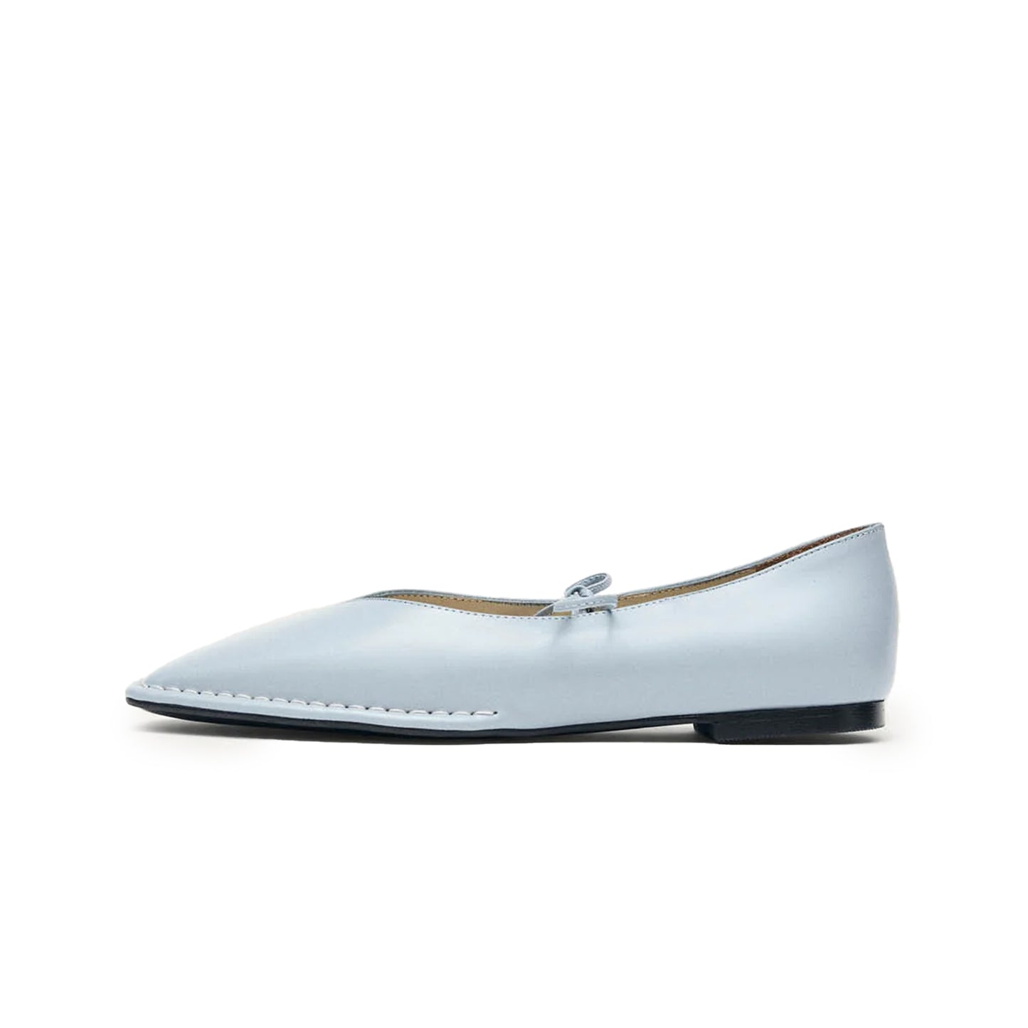 Blue Square-Toe V-Cut Vamps Bridge Self-Tie Bow Ballet Flats
