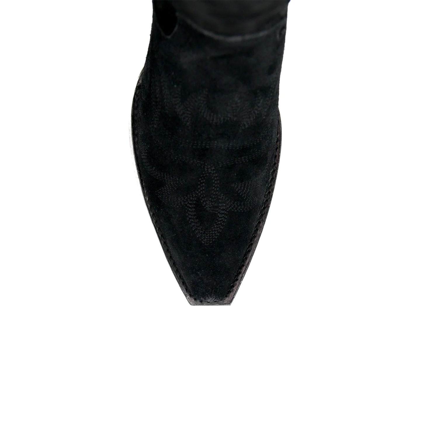 Black Faux Suede Snip-Toe Embroidery Half-Zip Knee High Cowgirl Boots