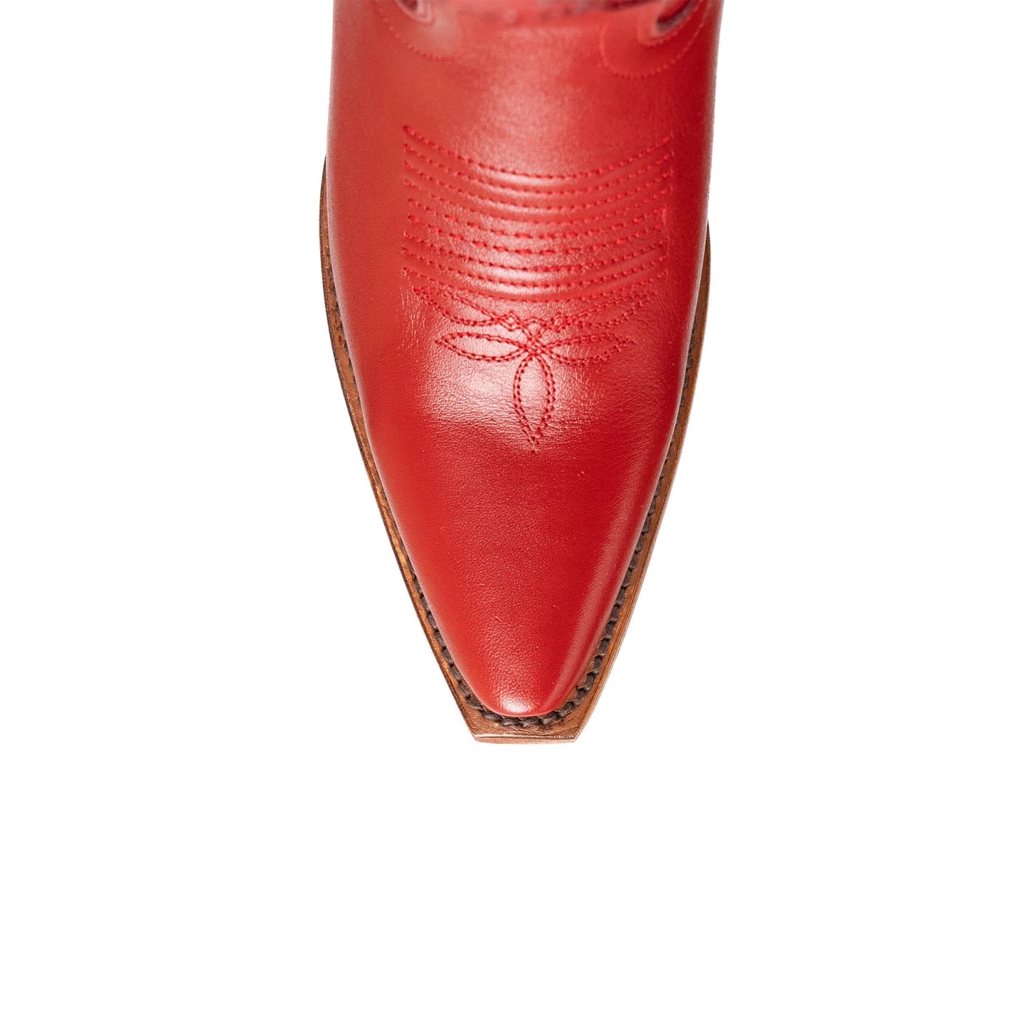 Red Snip-Toe Rhinestone And Embroidery Half-Zip Knee High Cowgirl Boots