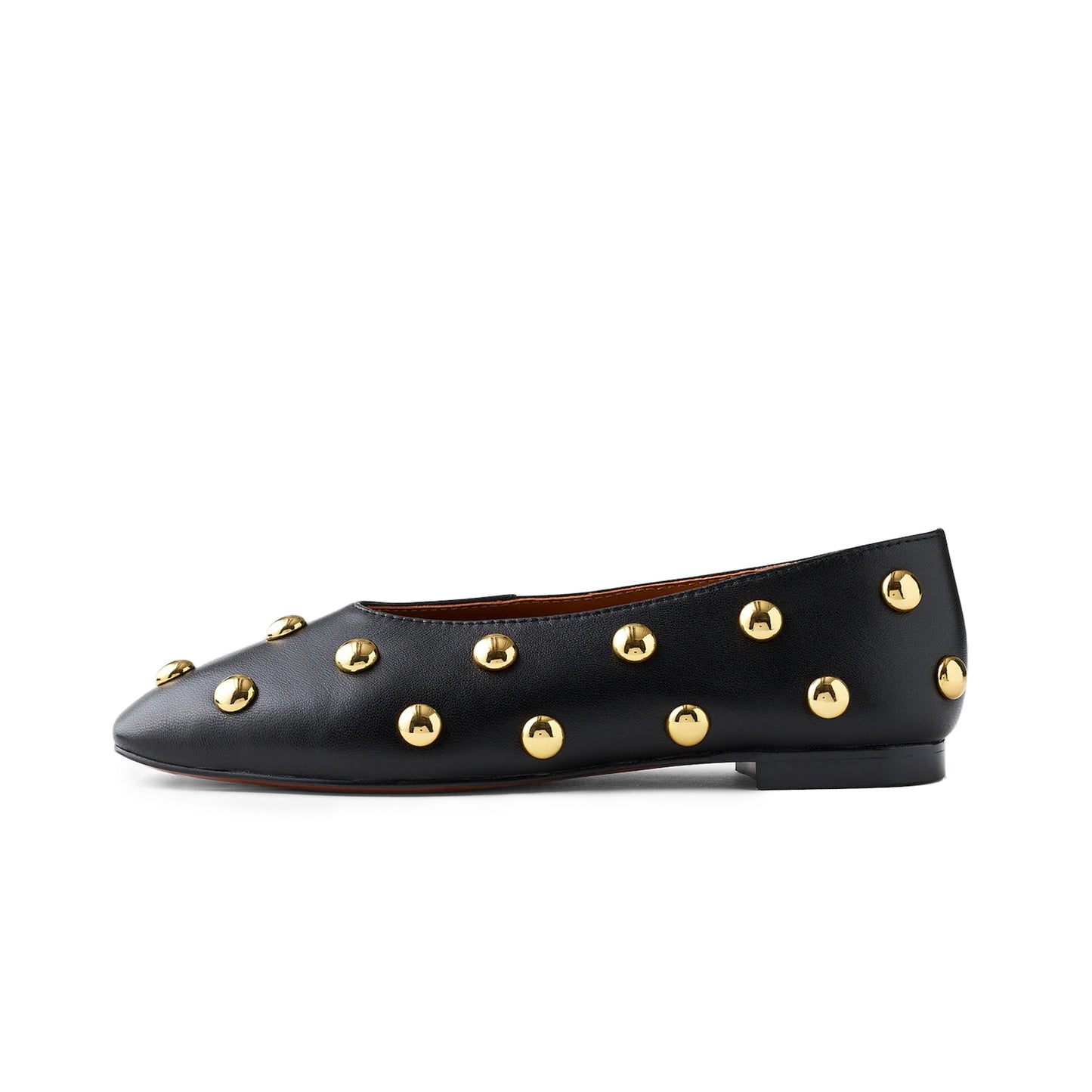 Black Vegan Leather Studded Square-Toe Ballet Flats