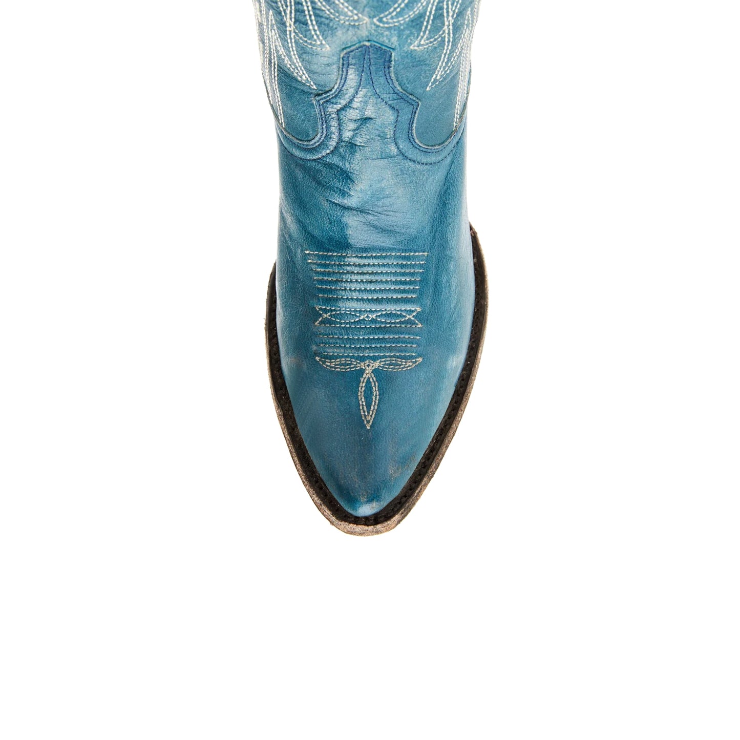 Teal Pointed-Toe Western Embroidery Mid Calf Cowgirl Boots