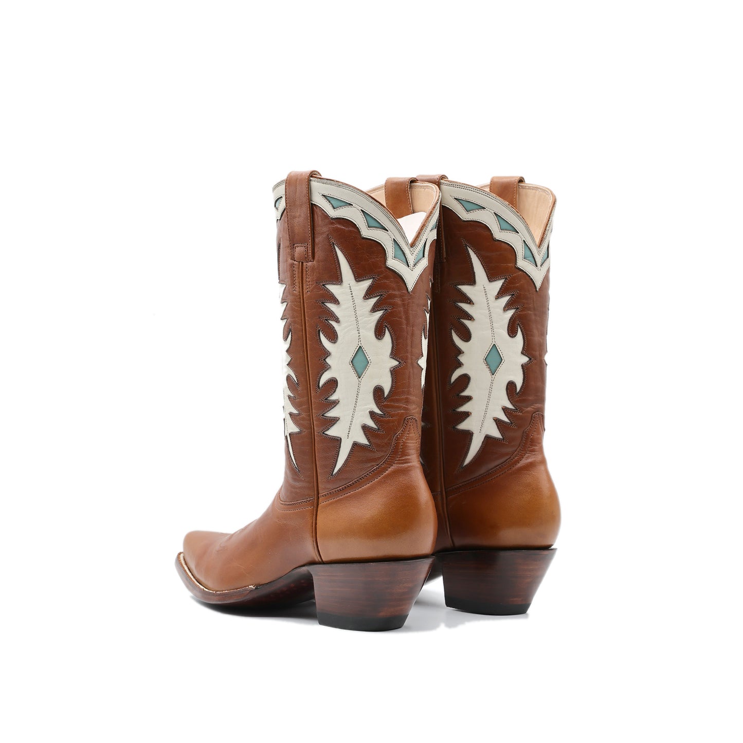 Cognac Snip-Toe Western Inlay Classic Ankle Cowgirl Boots