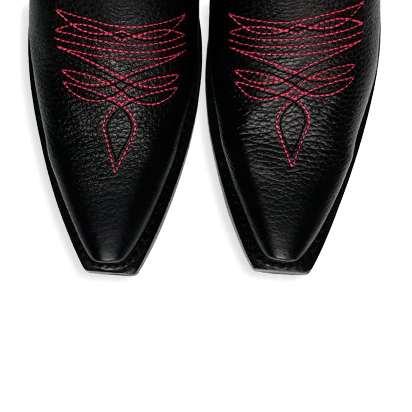 Black Snip-Toe Red Embroidery Mid Calf Cowgirl Boots