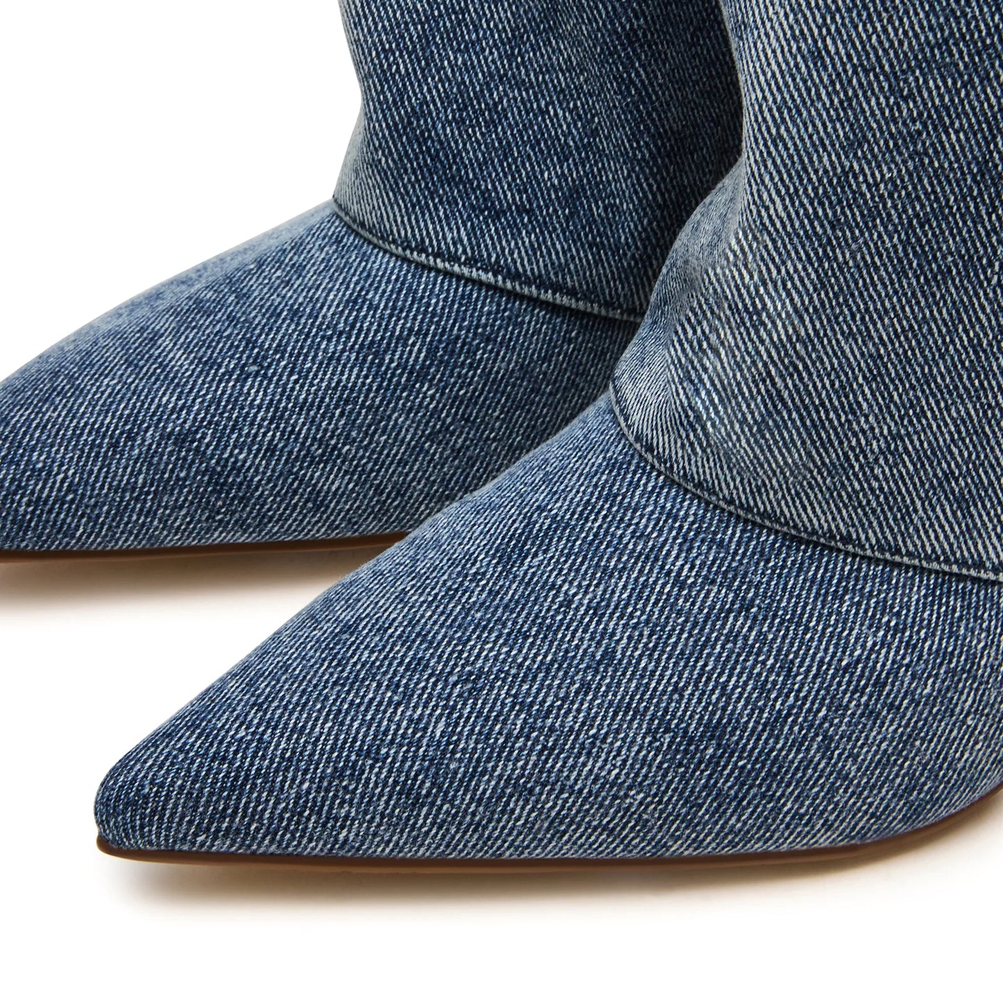 Blue Denim Pointed-Toe Wide Calf Knee High Stiletto Boots