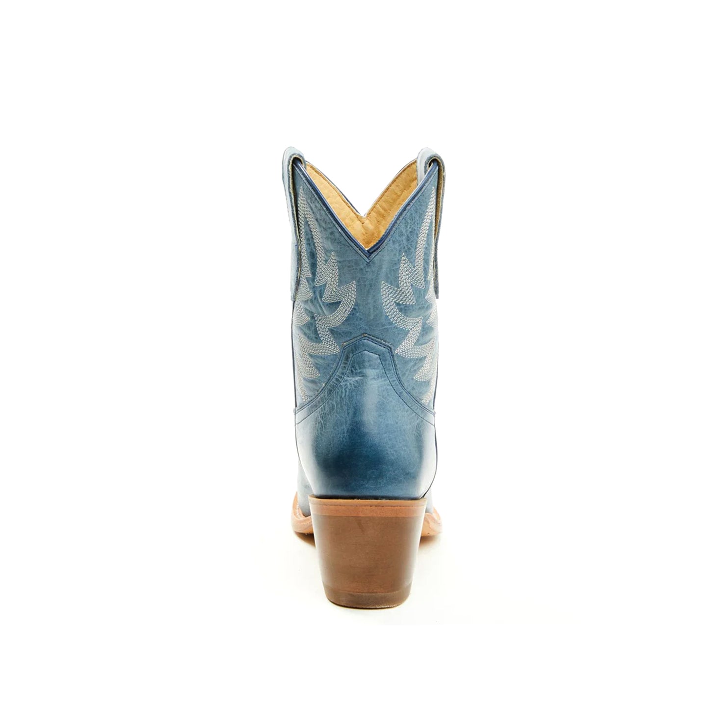 Distressed Navy Blue Almond-Toe Embroidery Ankle Cowgirl Boots