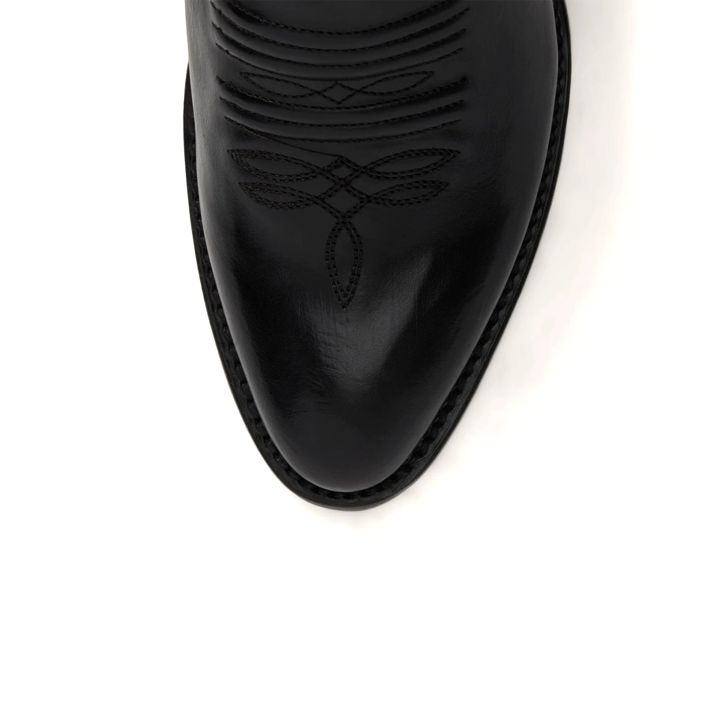 Black Almond-Toe Embroidery Classic Mid Calf Cowgirl Boots