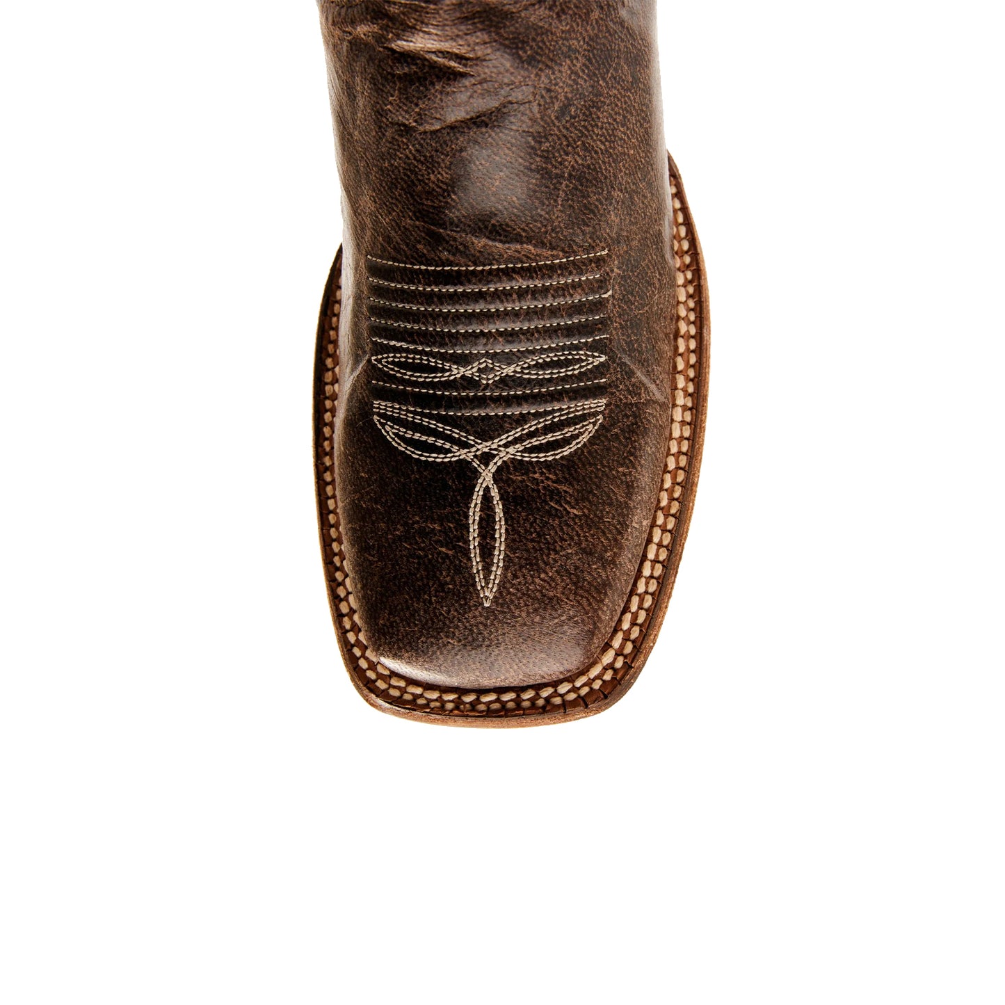 Distressed Dark Brown Square-Toe Embroidery Mid Calf Cowgirl Boots