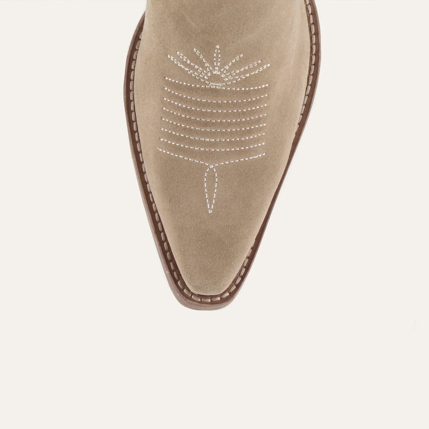 Sand Faux Suede Snip-Toe Mid Calf Embroidery Cowgirl Boots