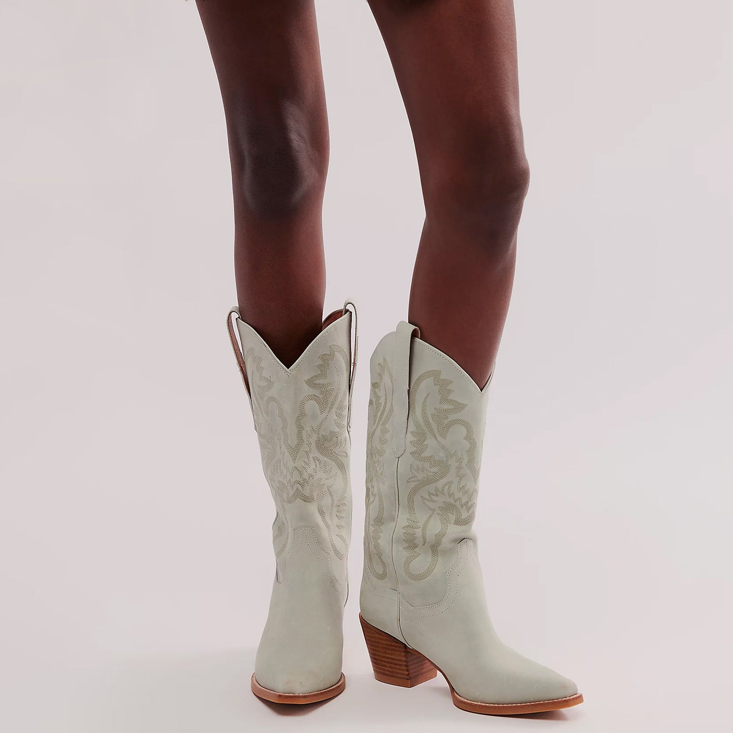 Mint Green Snip-Toe Classic Embroidery Mid Calf Cowgirl Boots