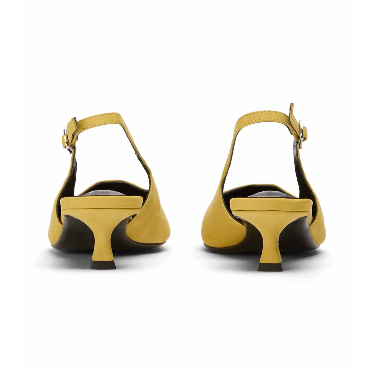 Chic Pointed-Toe Buckle Slingback Kitten Heels - Yellow