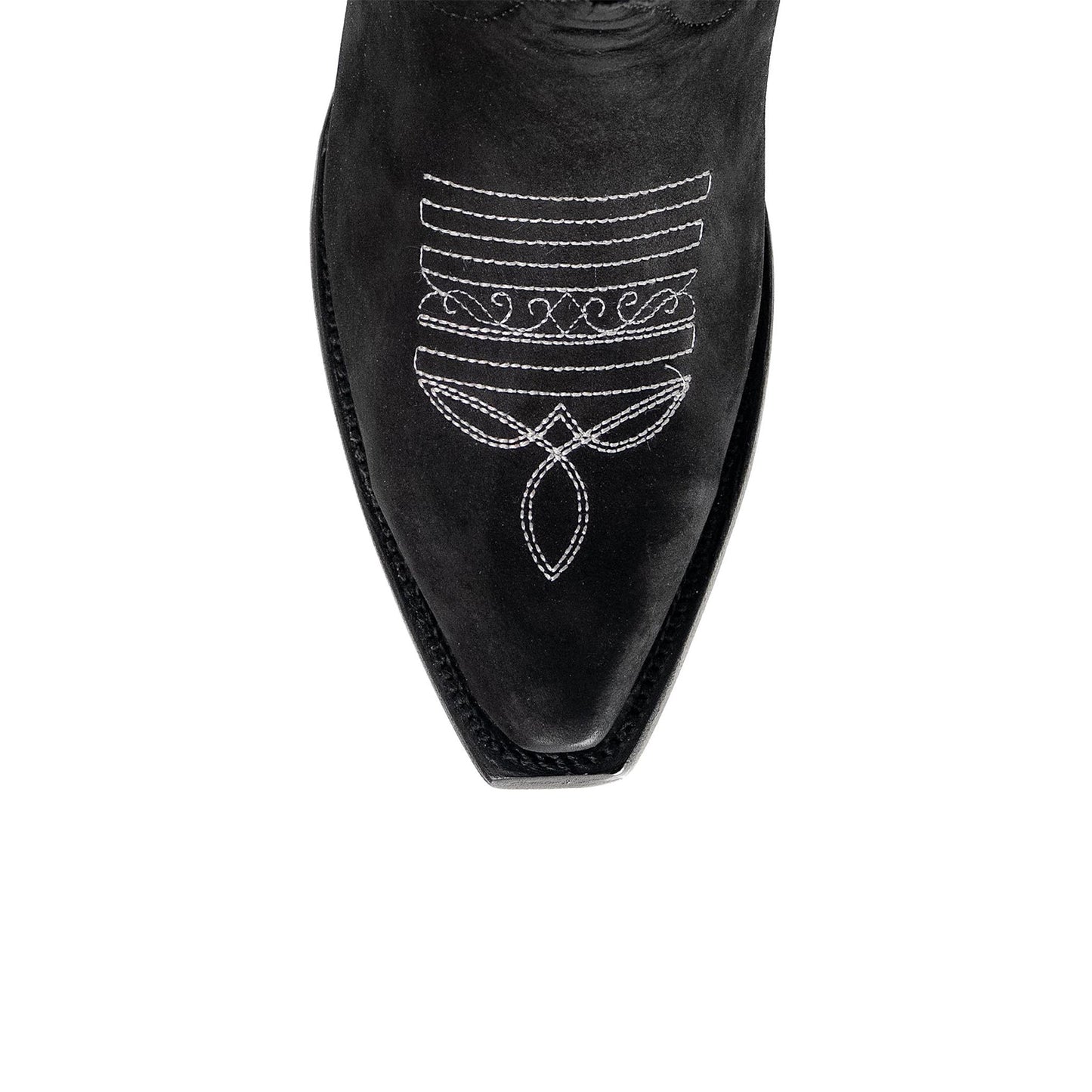 Black Faux Suede Snip-Toe Refined Embroidery Mid Calf Cowgirl Boots