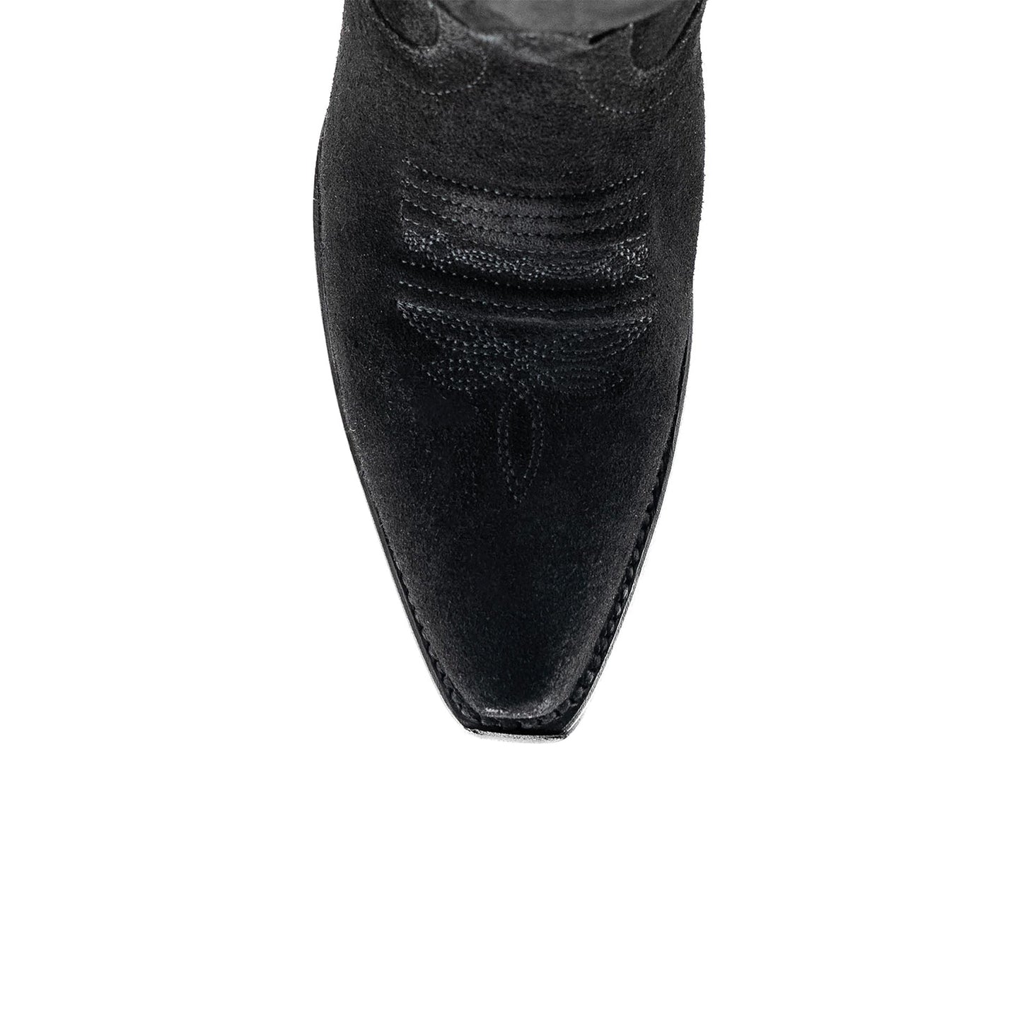 Black Faux Suede Snip-Toe Half-Zip Embroidery Mid Calf Cowgirl Boots