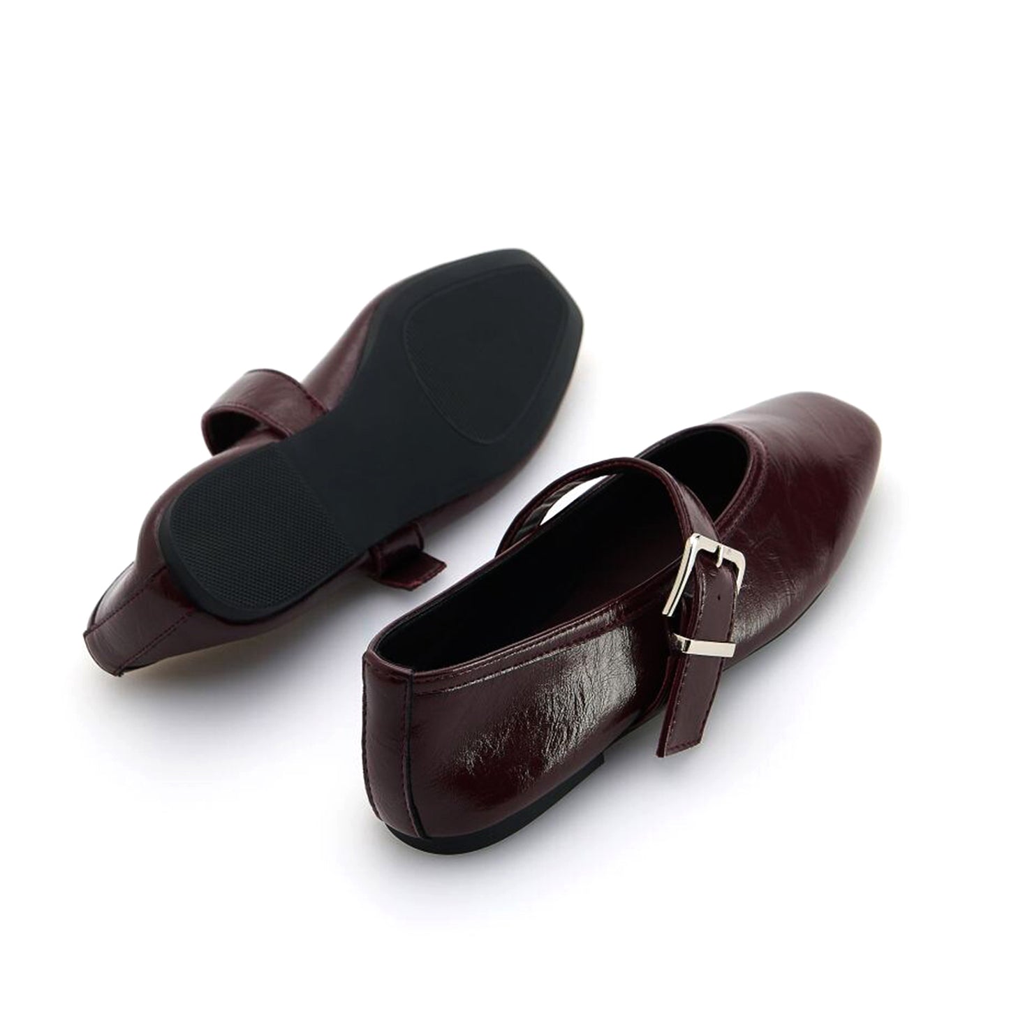 Maroon Square-Toe Bridge Strap Ballet Flats