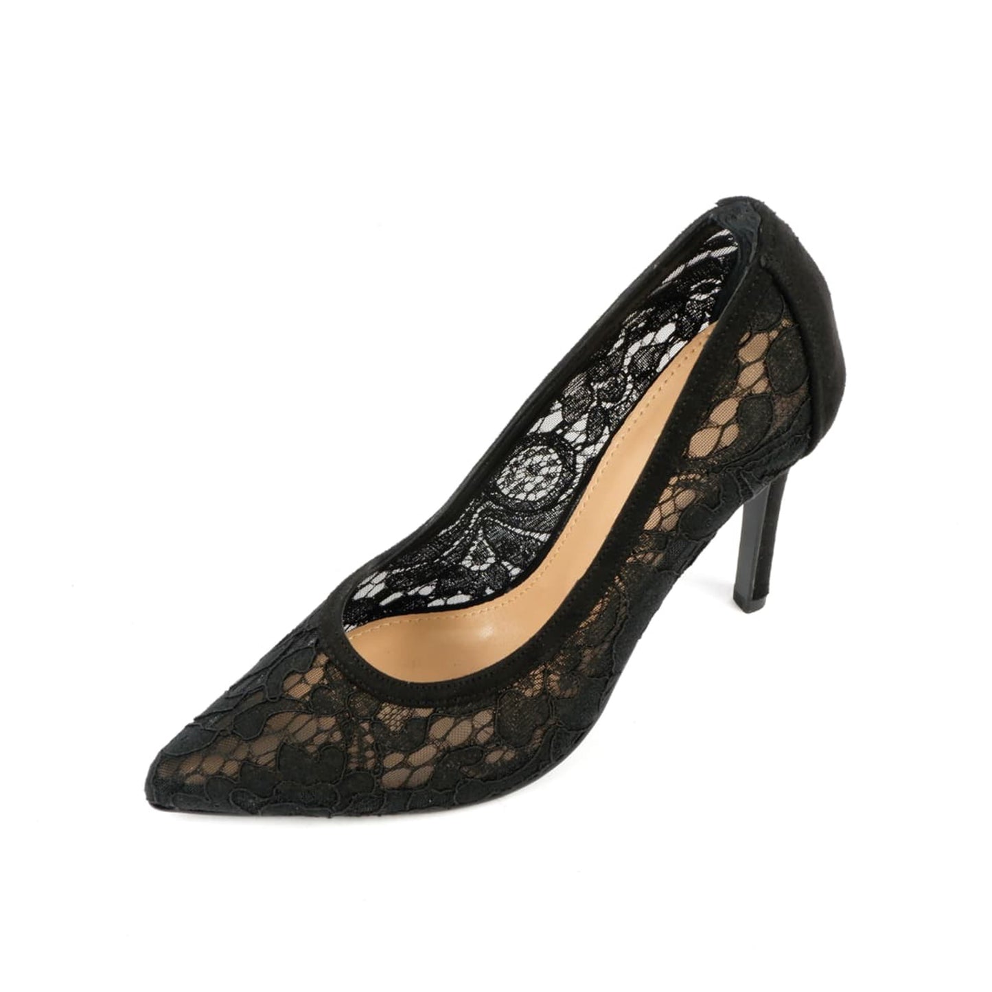 Black Lace Mesh Pointed-Toe Slip-On Classic Pumps High Heels