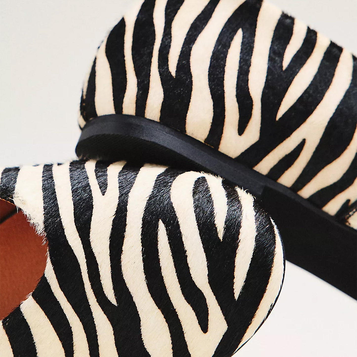 Zebra Print Pony Hair Round-Toe Bridge Strap Ballet Flats