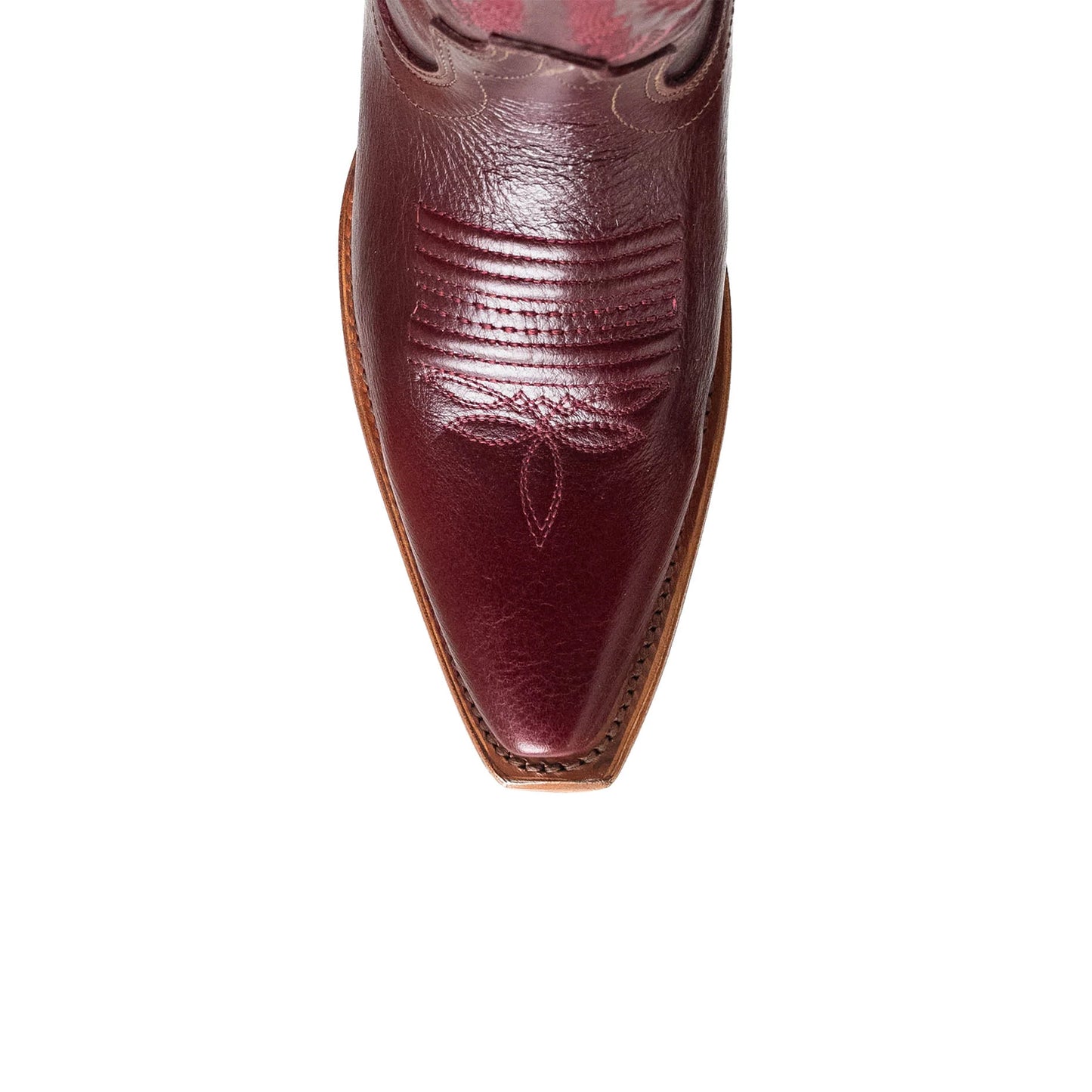 Wine Red Snip-Toe Classic Embroidery Half-Zip Knee High Cowgirl Boots