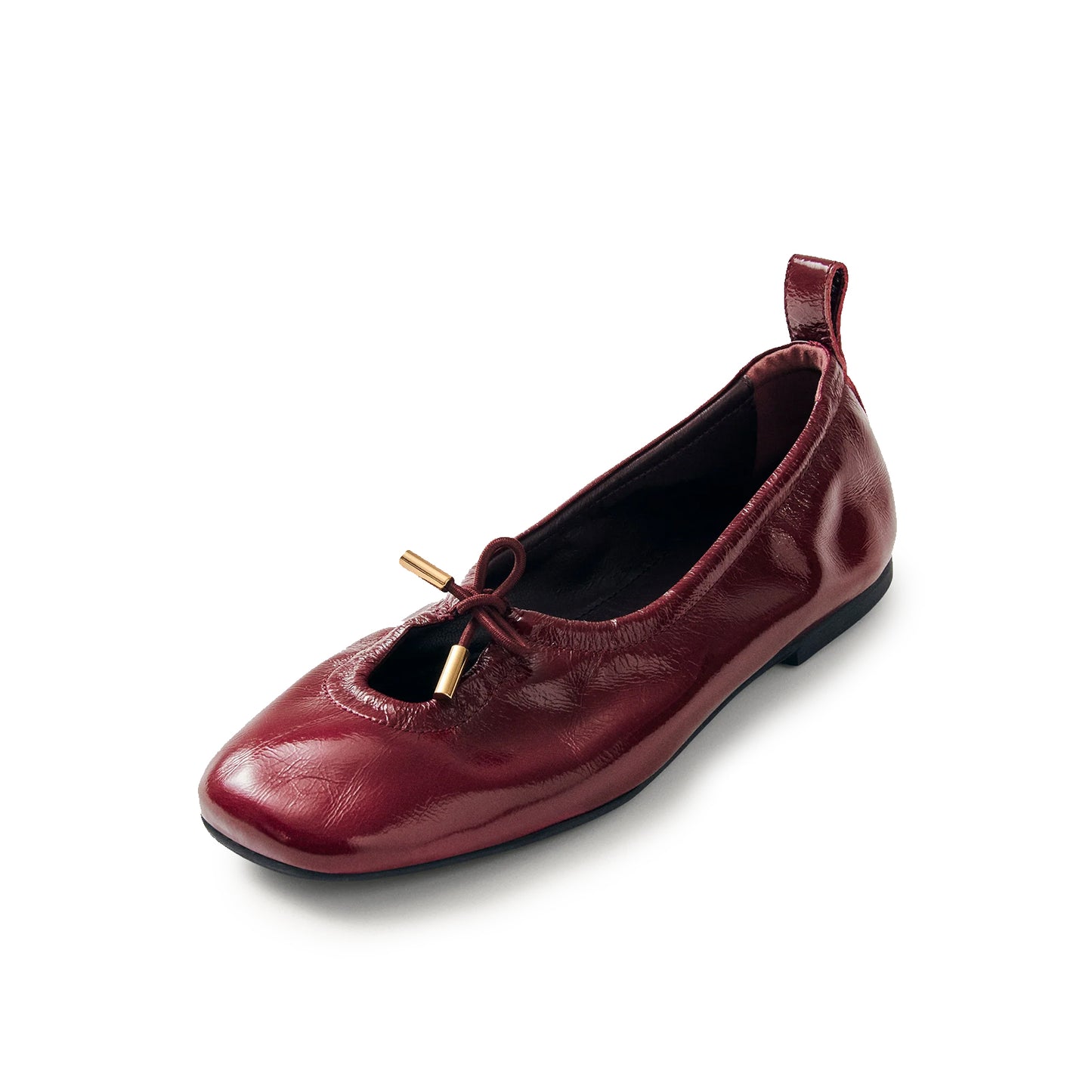 Patent Burgundy Square-Toe Stretchy Ballet Flats