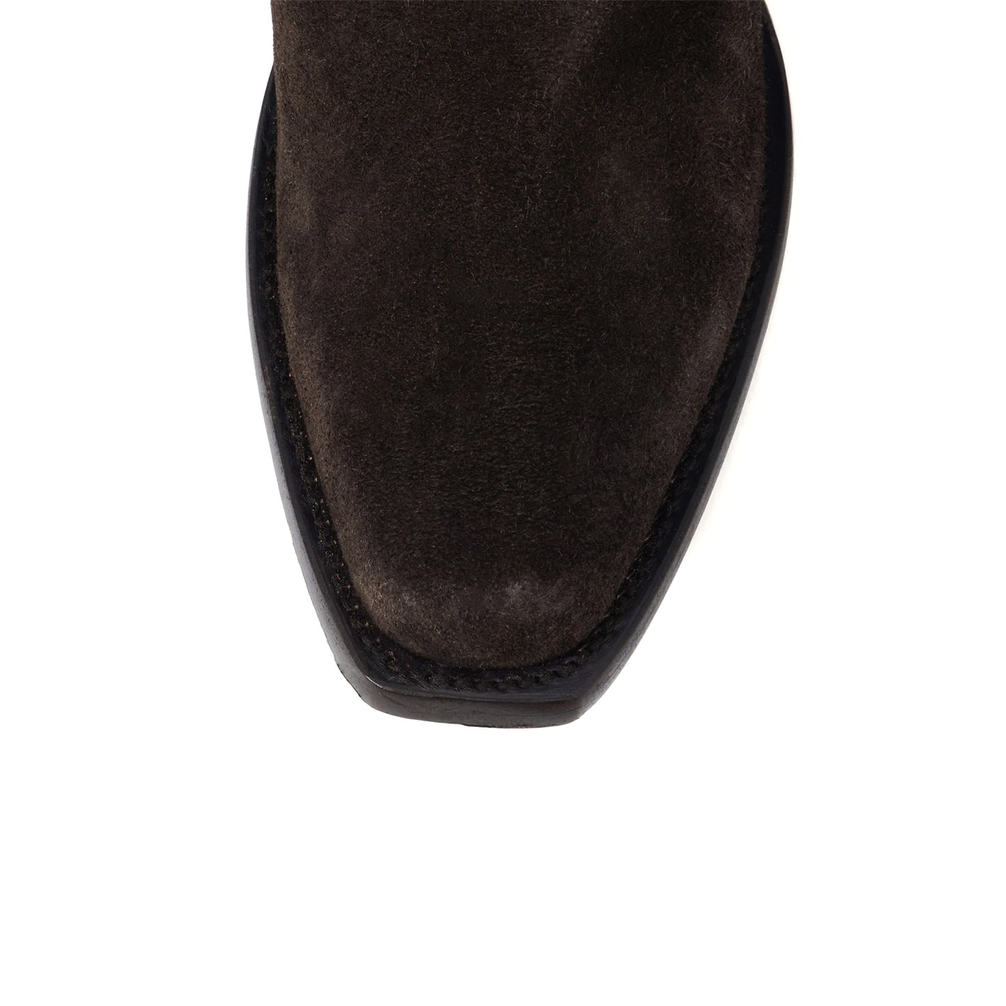 Brown Faux Suede Square-Toe Simple Embroidery Half-Zip Tall Knee High Cowgirl Boots
