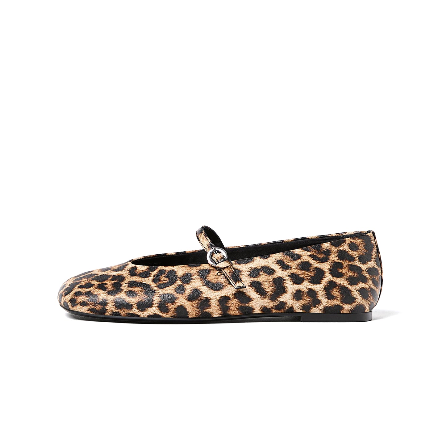 Leopard Vegan Leather Square-Toe Bridge Strap Ballet Flats