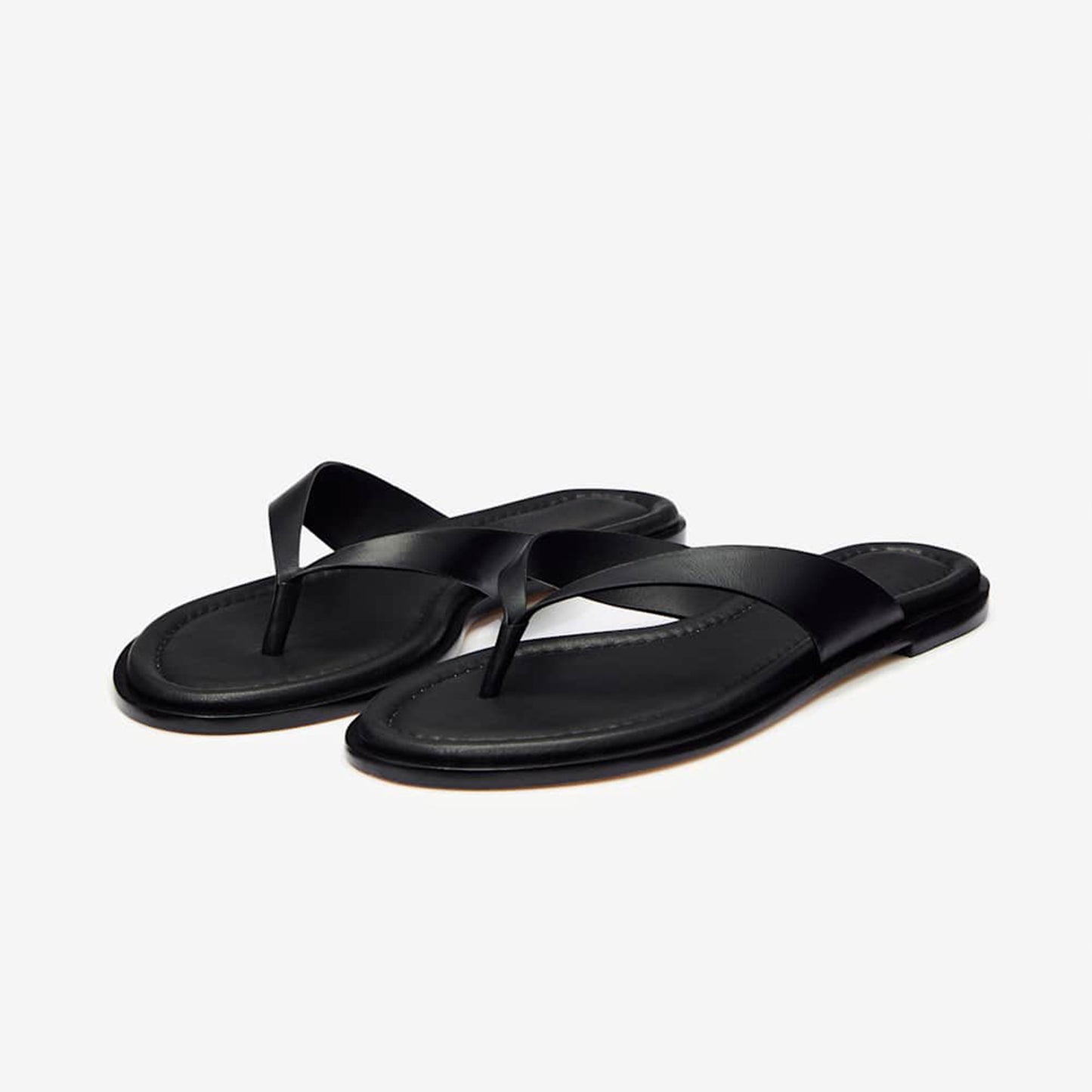 Black Round-Toe Flip-Flop Slip-On Sandals Flats