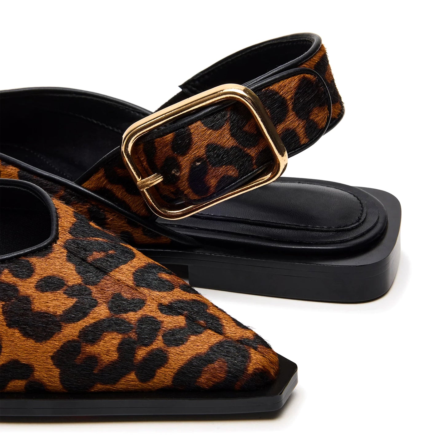 Leopard Pony Hair Pointed-Toe Slingback Buckle Flats