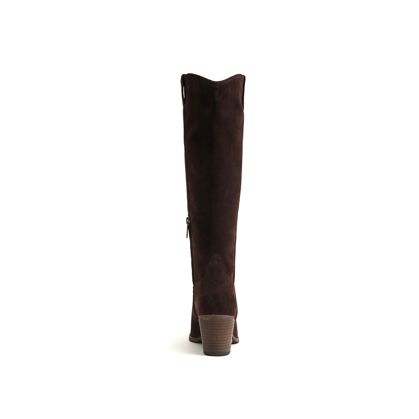 Chocolate Faux Suede Pointed-Toe Half-Zip Knee High Cowgirl Boots
