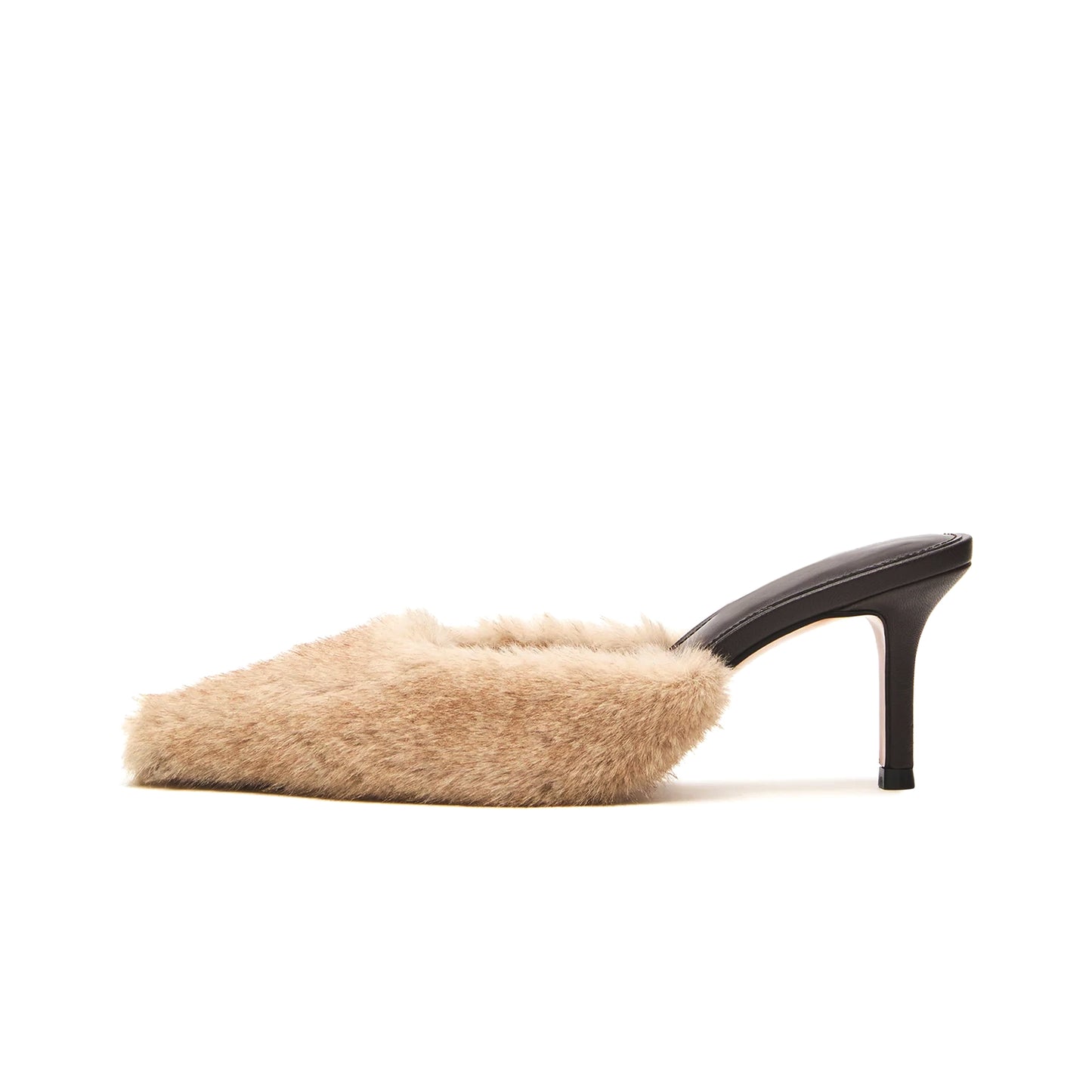 Tan Plush Pointed-Toe Slip-On High Heels