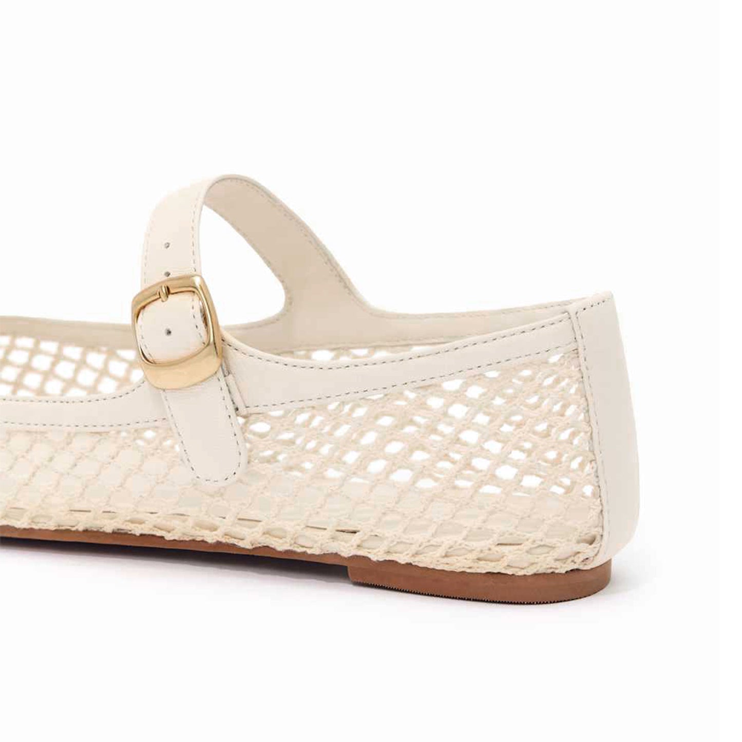 Ivory Mesh Round-Toe Bridge Strap Slip-On Flats