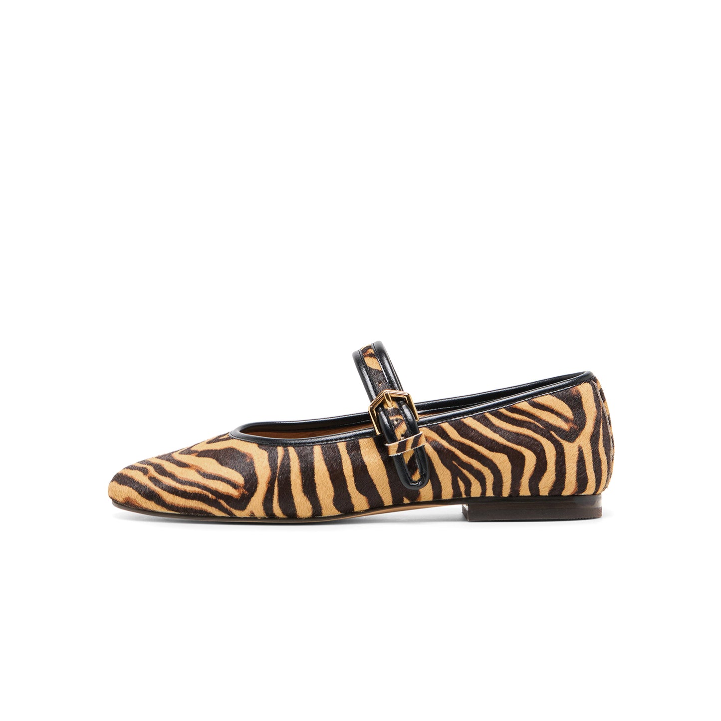 Zebra Print Pony Hair Vegan Leather Round-Toe Bridge Strap Ballet Flats
